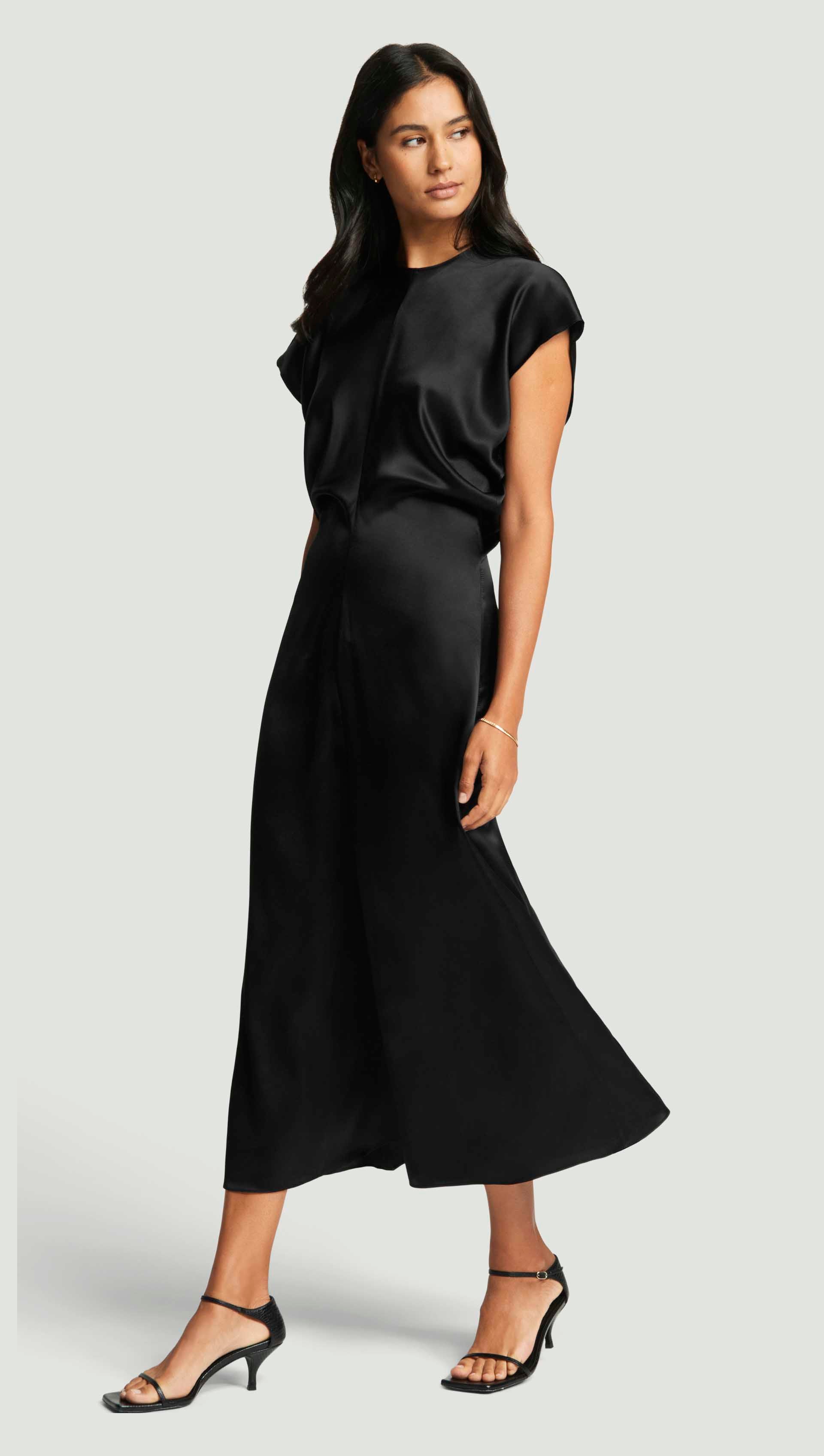 Draped Dress in Silk Charmeuse | Women's Dresses | Argent 0 / Black Draped Dress in Silk Charmeuse | Women's Dresses | Argent 0 / Black