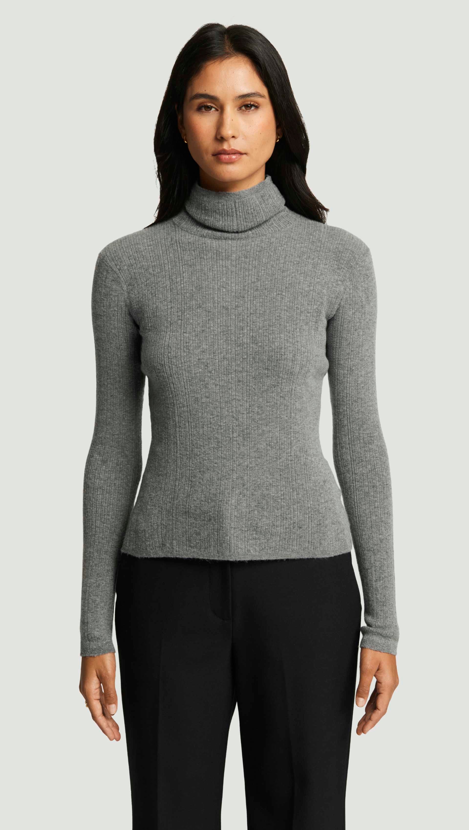 Argent Rolled Neck Sweater in Nylon Wool Heather Grey Women's Sweaters Size S
