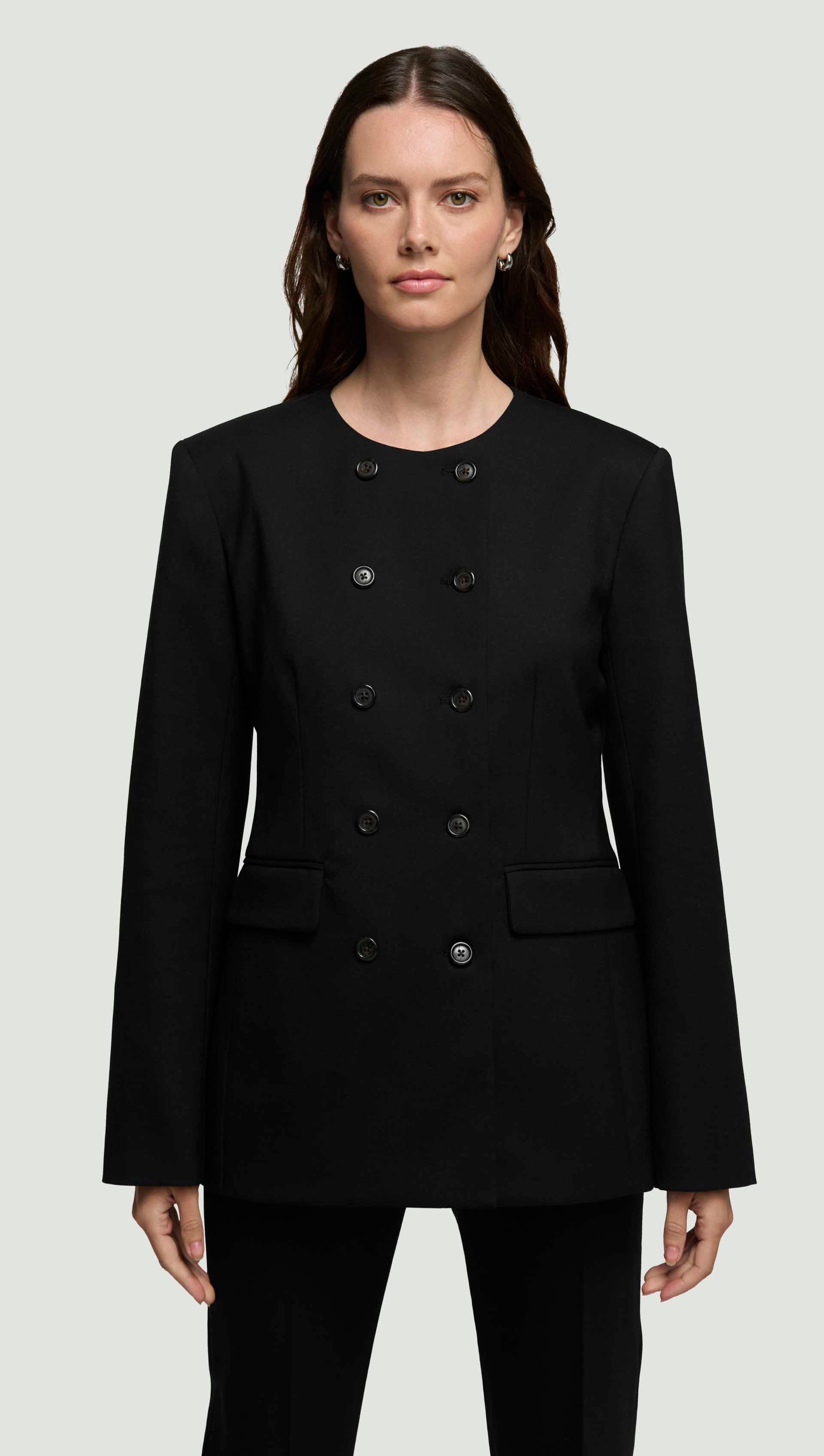 Double-Breasted Crewneck Blazer in Seasonless Wool Women's