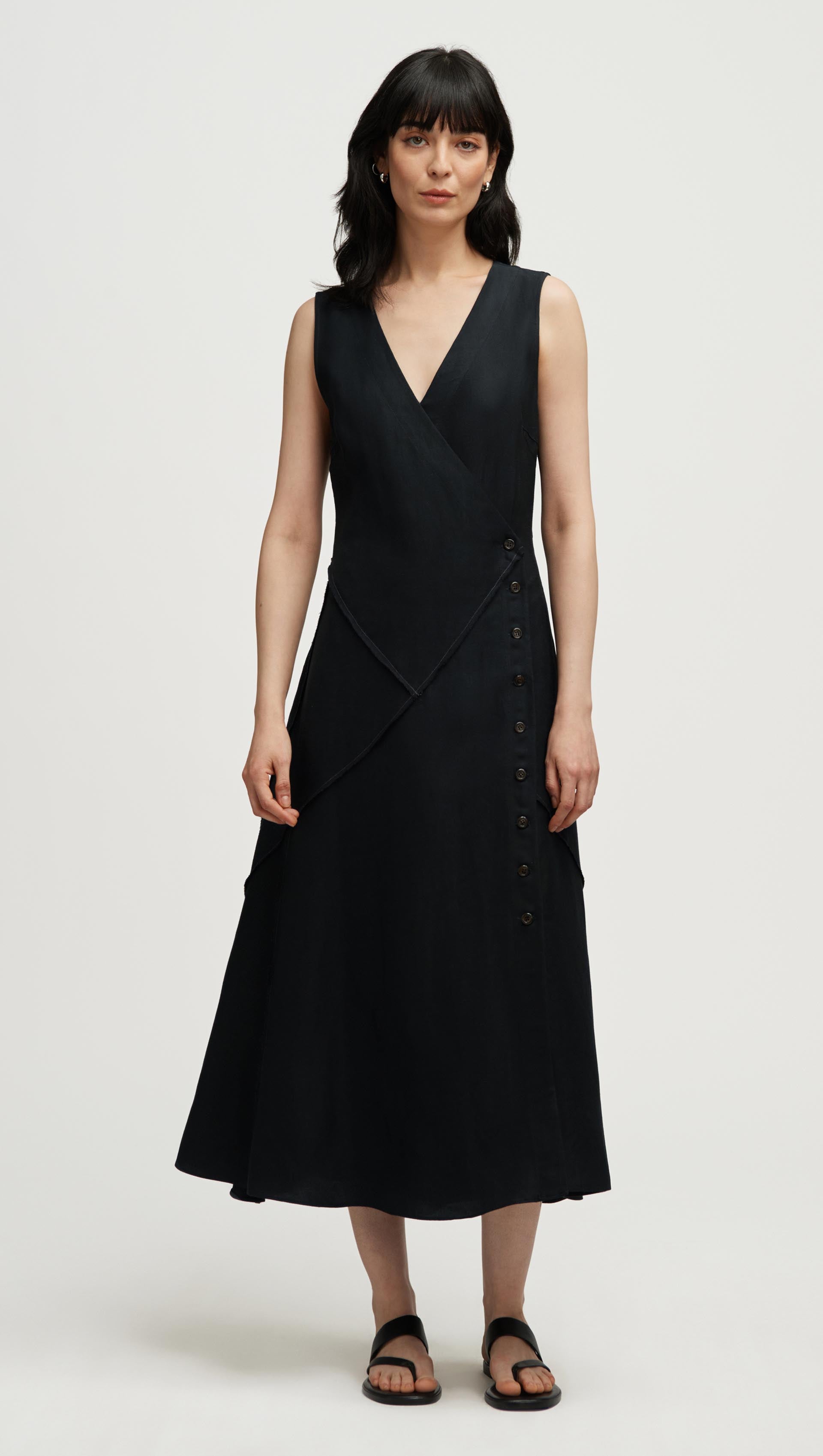 Argent Patchwork Dress in Viscose Linen Twill | Black | Women's Dresses | Size M Argent Patchwork Dress in Viscose Linen Twill | Black | Women's Dresses | Size M