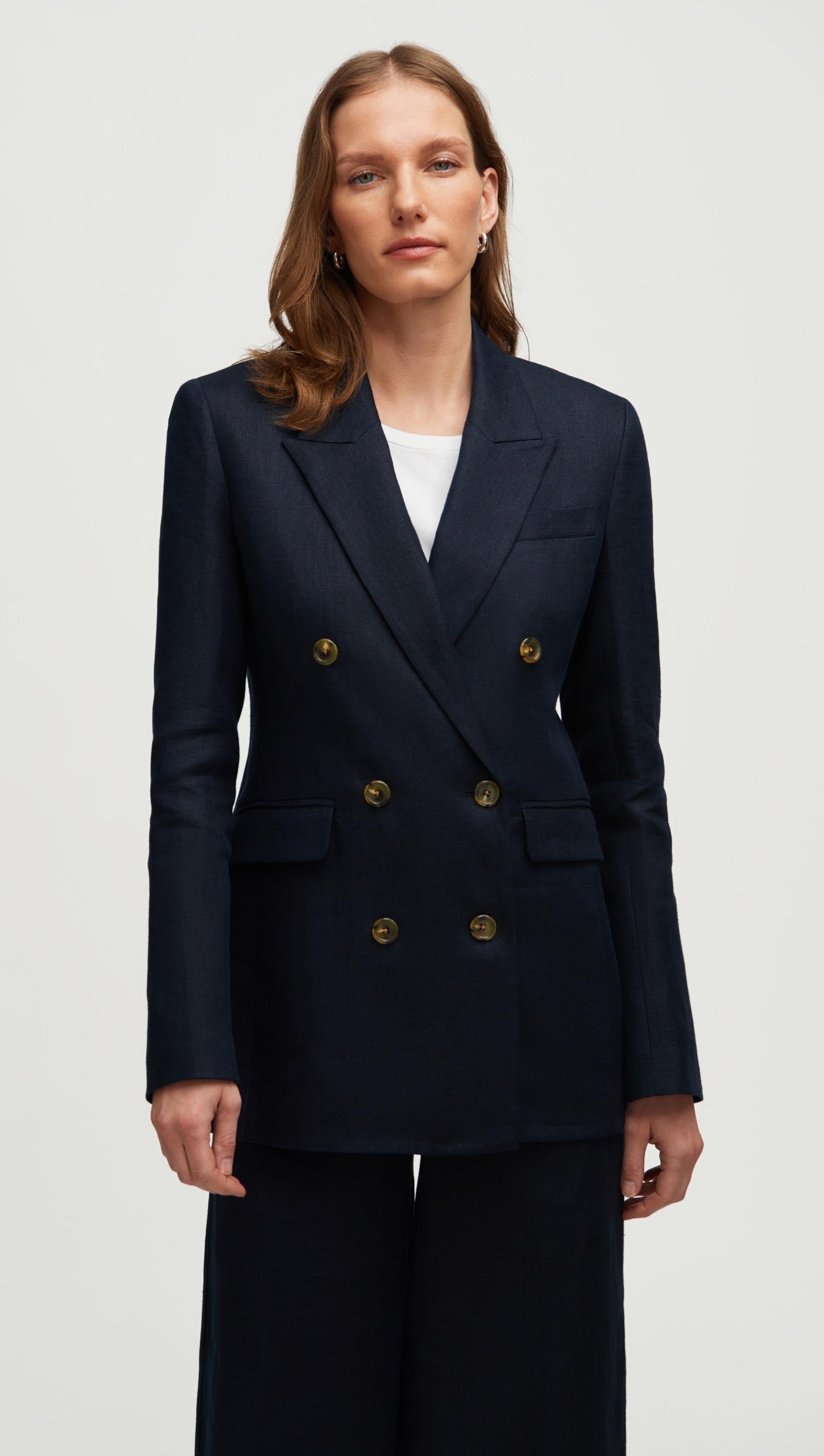 Double-Breasted Blazer in Basket Weave Linen Women's Blazers