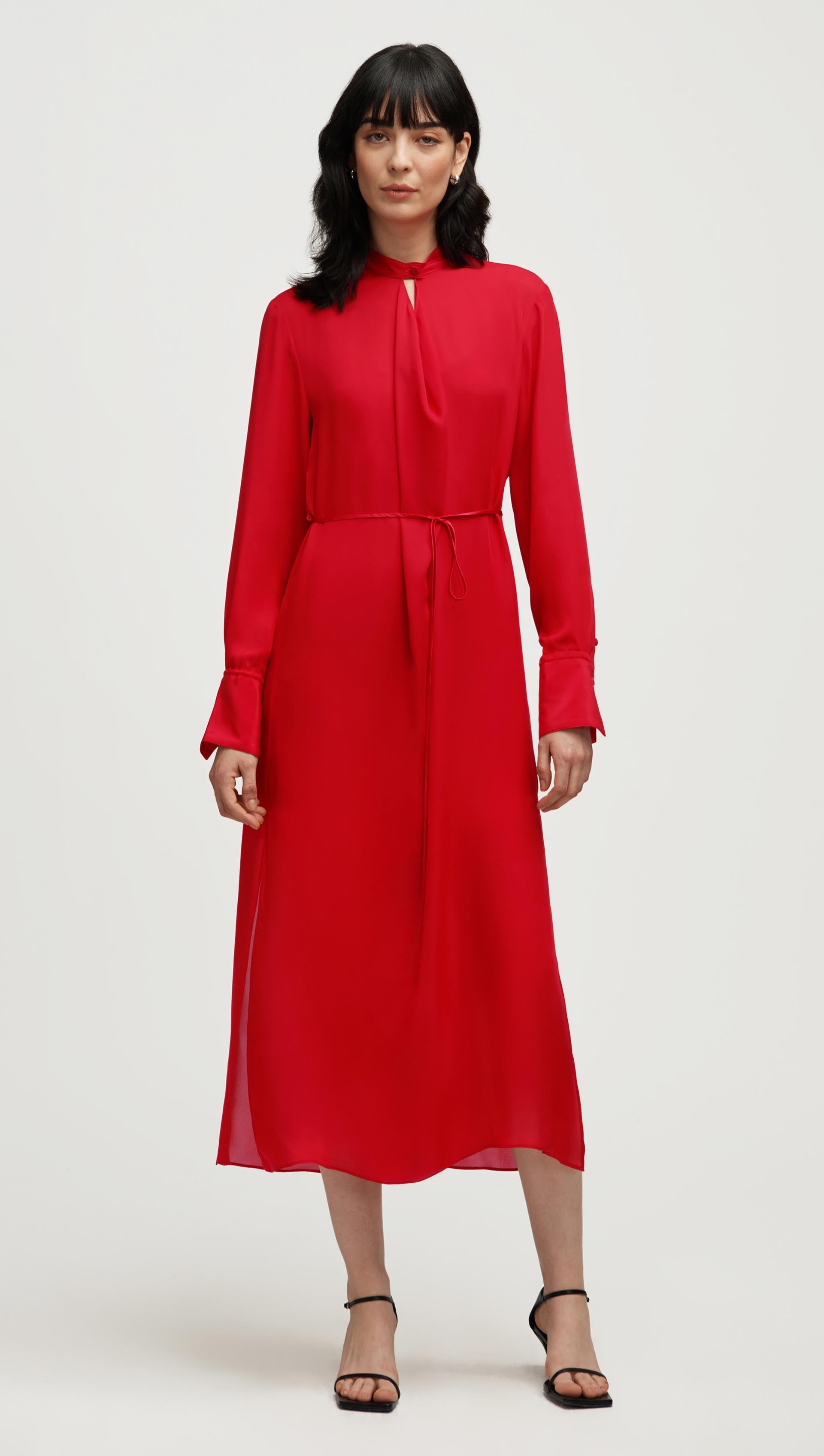 Argent Longsleeve Cowl Neck Dress in Silk | Tomato | Women's Dresses | Size S Argent Longsleeve Cowl Neck Dress in Silk | Tomato | Women's Dresses | Size S
