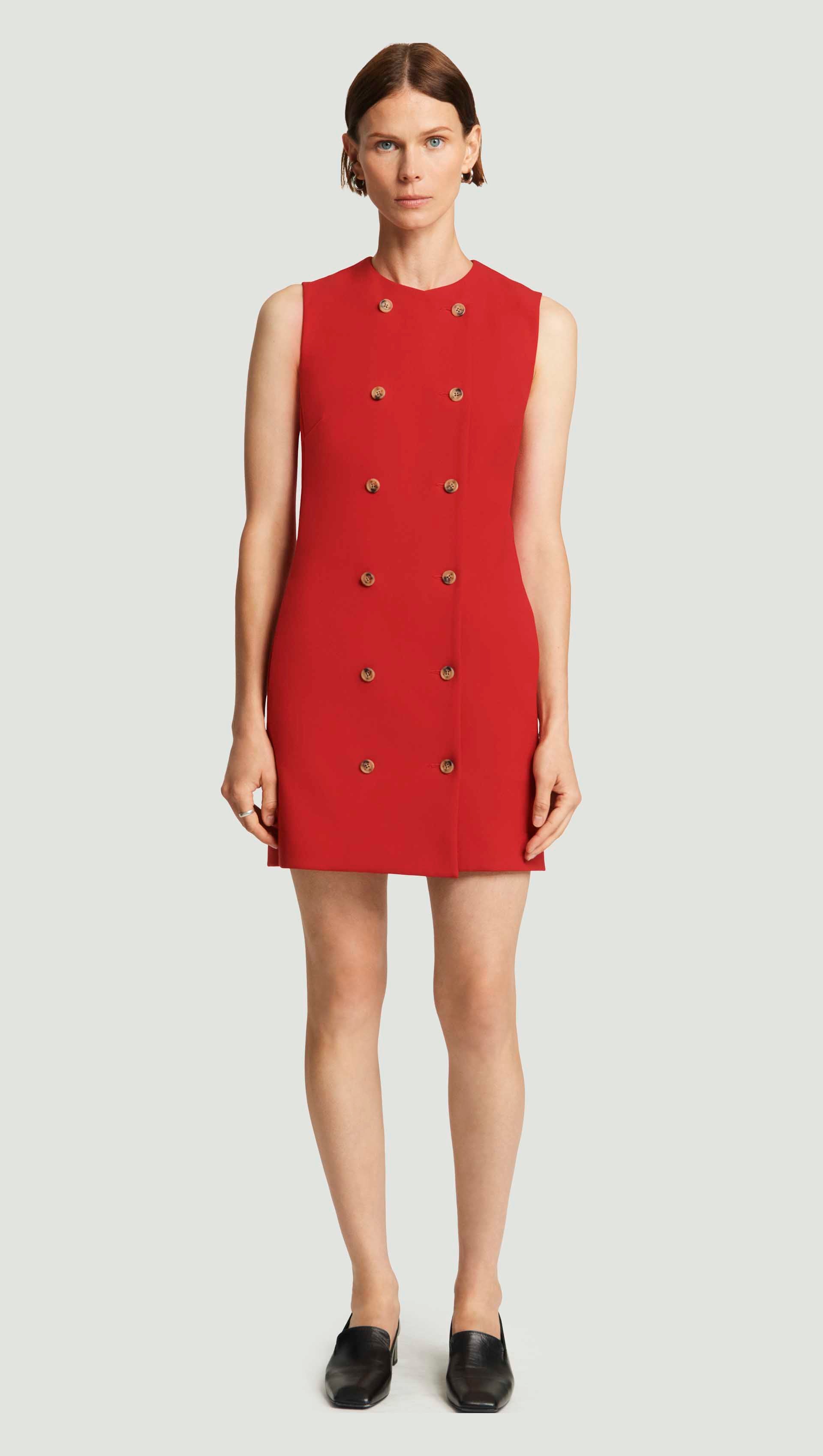 Argent Mini Double-Breasted Dress in Heavy Wool Twill | Ruby Red | Women's Dresses Argent Mini Double-Breasted Dress in Heavy Wool Twill | Ruby Red | Women's Dresses