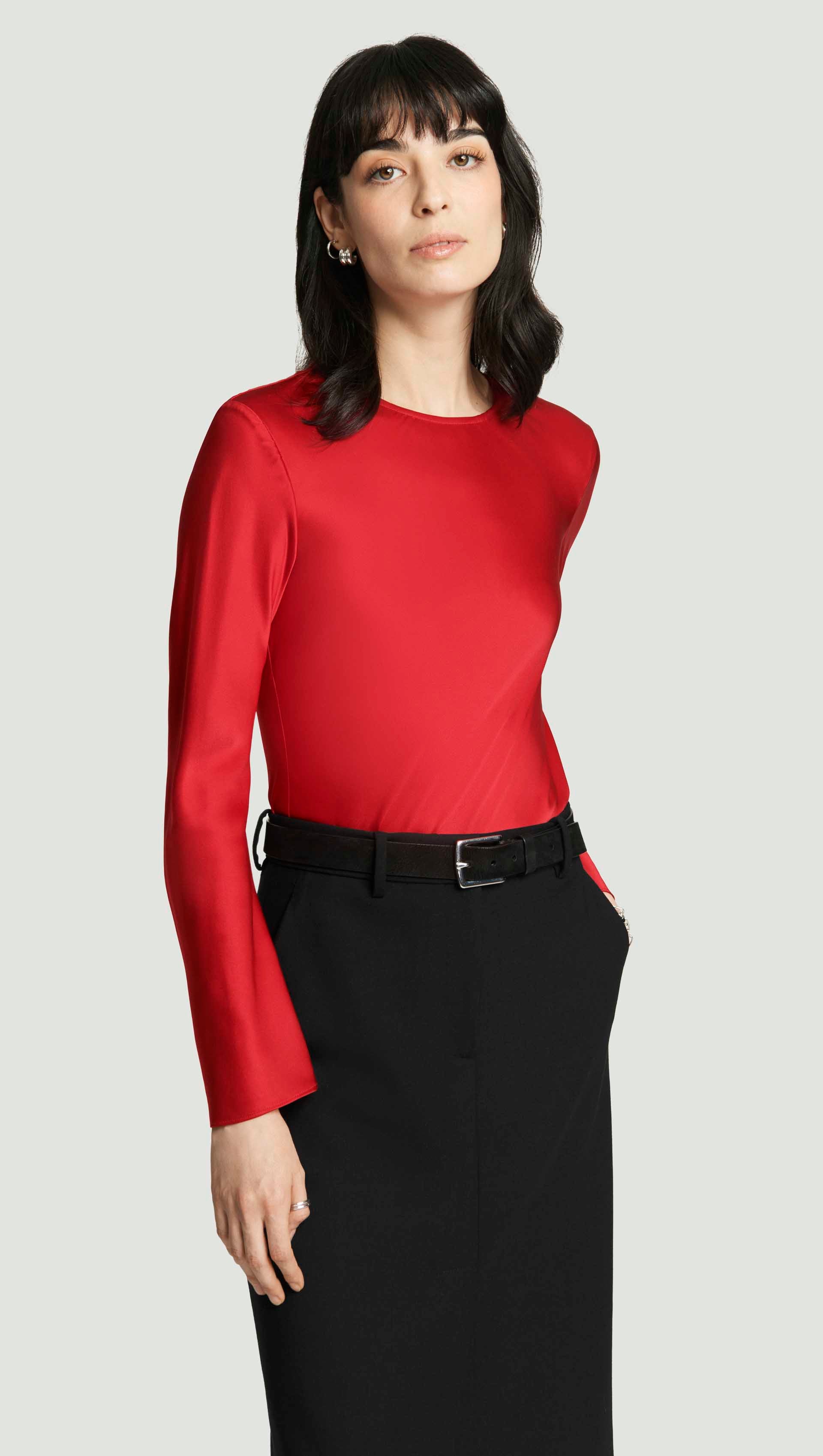Longsleeve Bias Top in Silk Charmeuse | Women's Tops | Argent