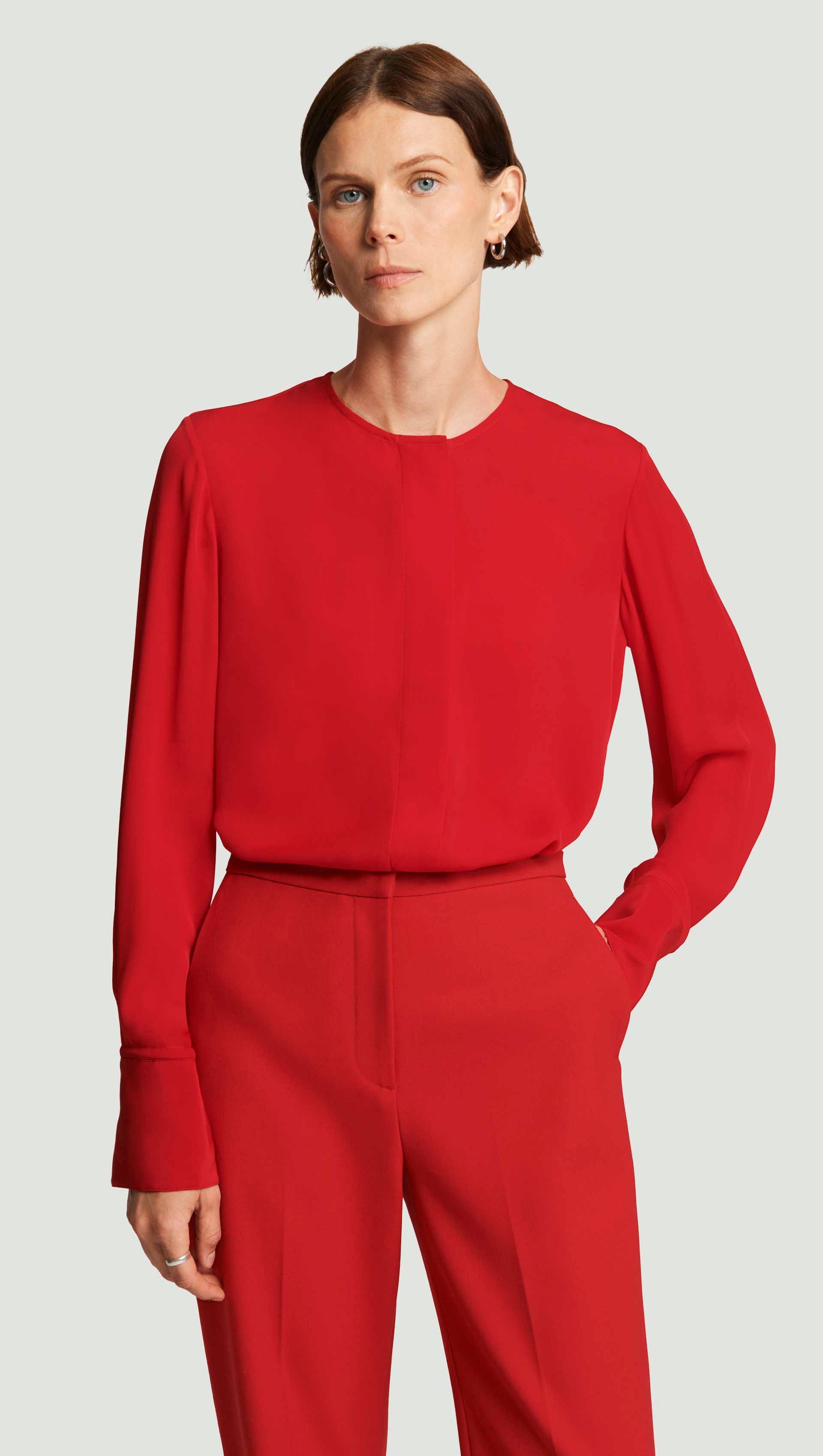 トップス CELLULOSE UNEVEN RED BLOUSE Collarless Blouse in Silk Double Georgette | Women's Tops | Argent