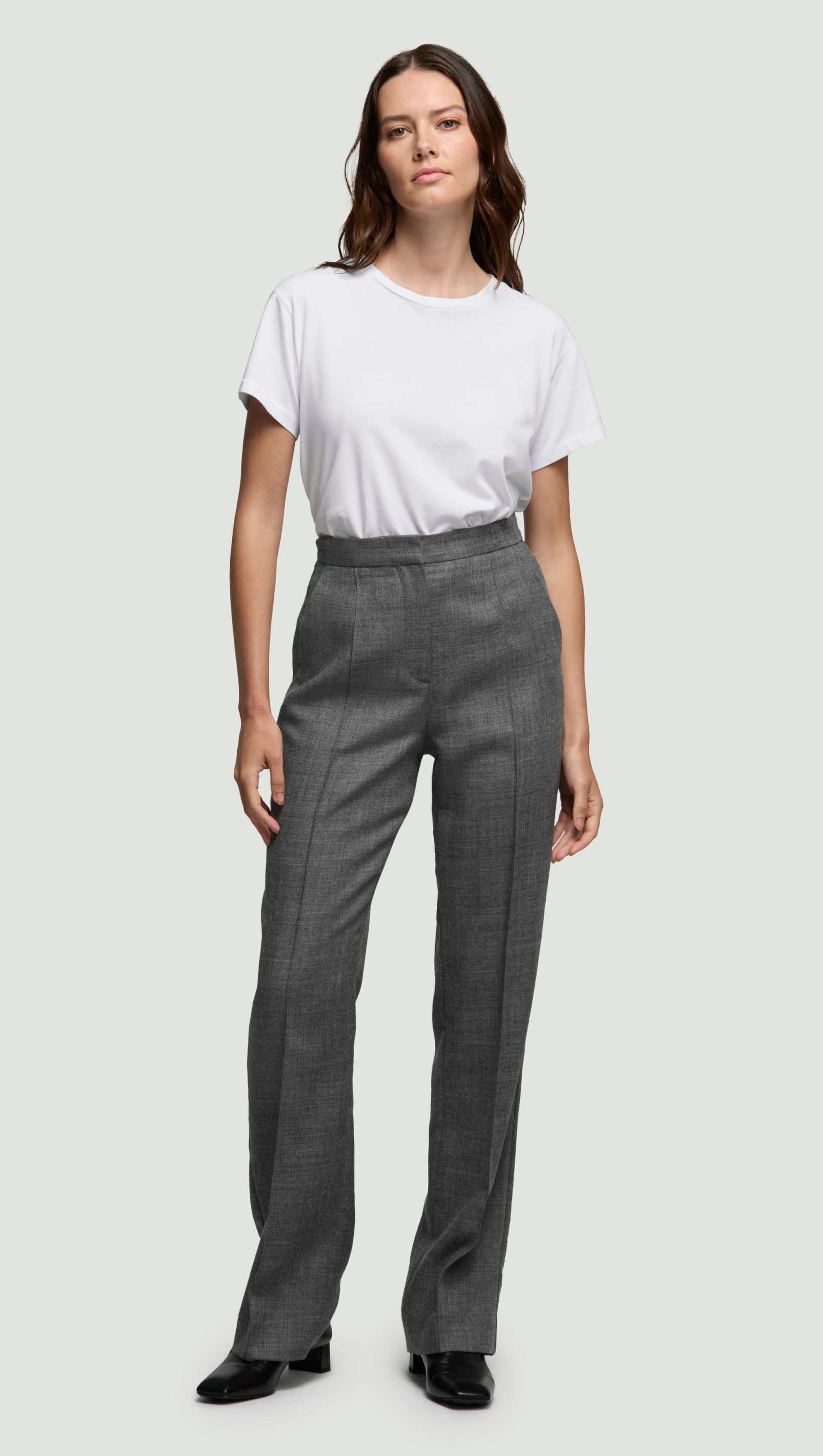 Straight Pintuck Trouser in Textured Wool Twill | Women's Straight Pintuck Trouser in Textured Wool Twill | Women's