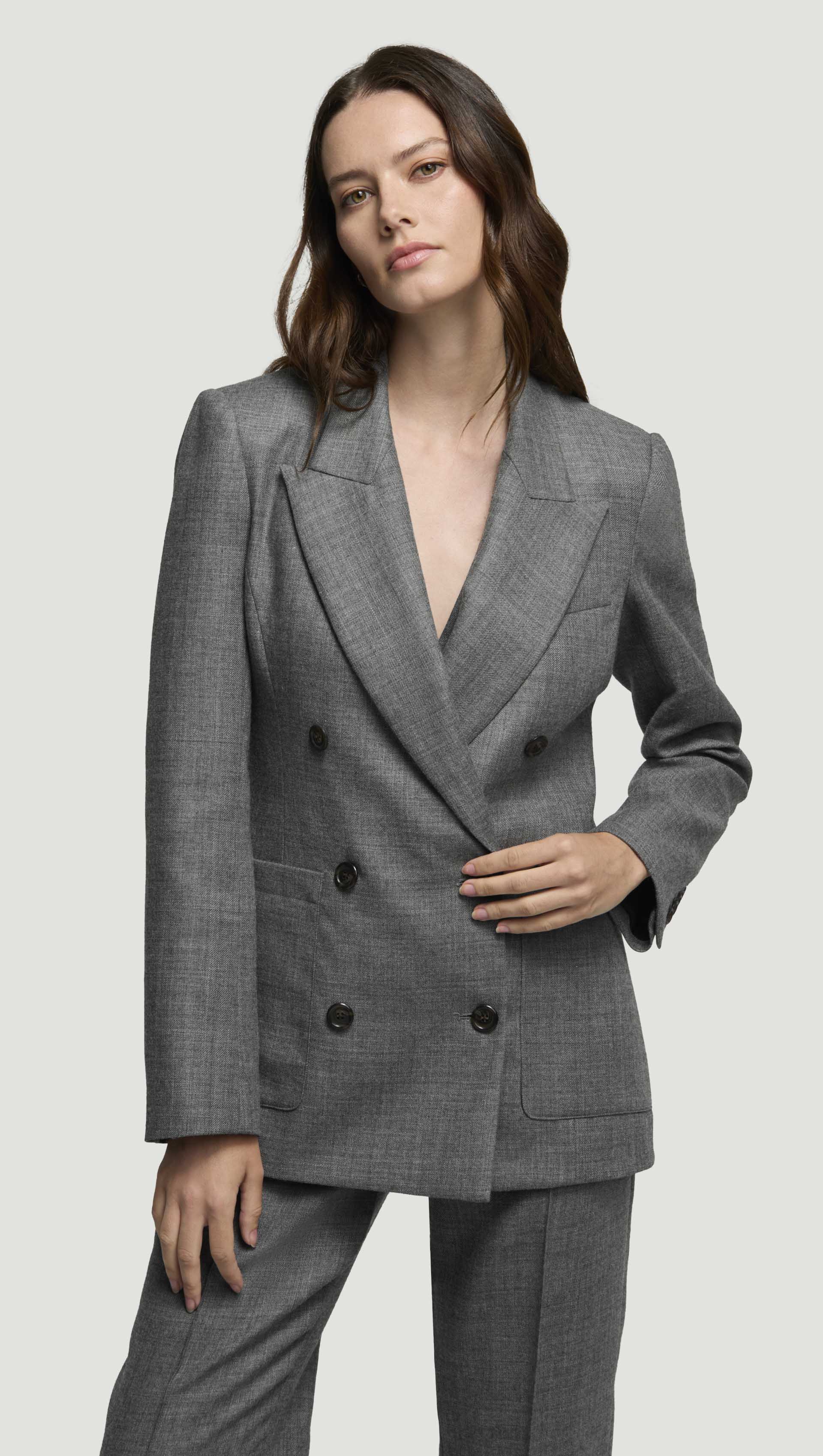 Chelsea Blazer in Textured Wool Twill Women's Blazers Argent
