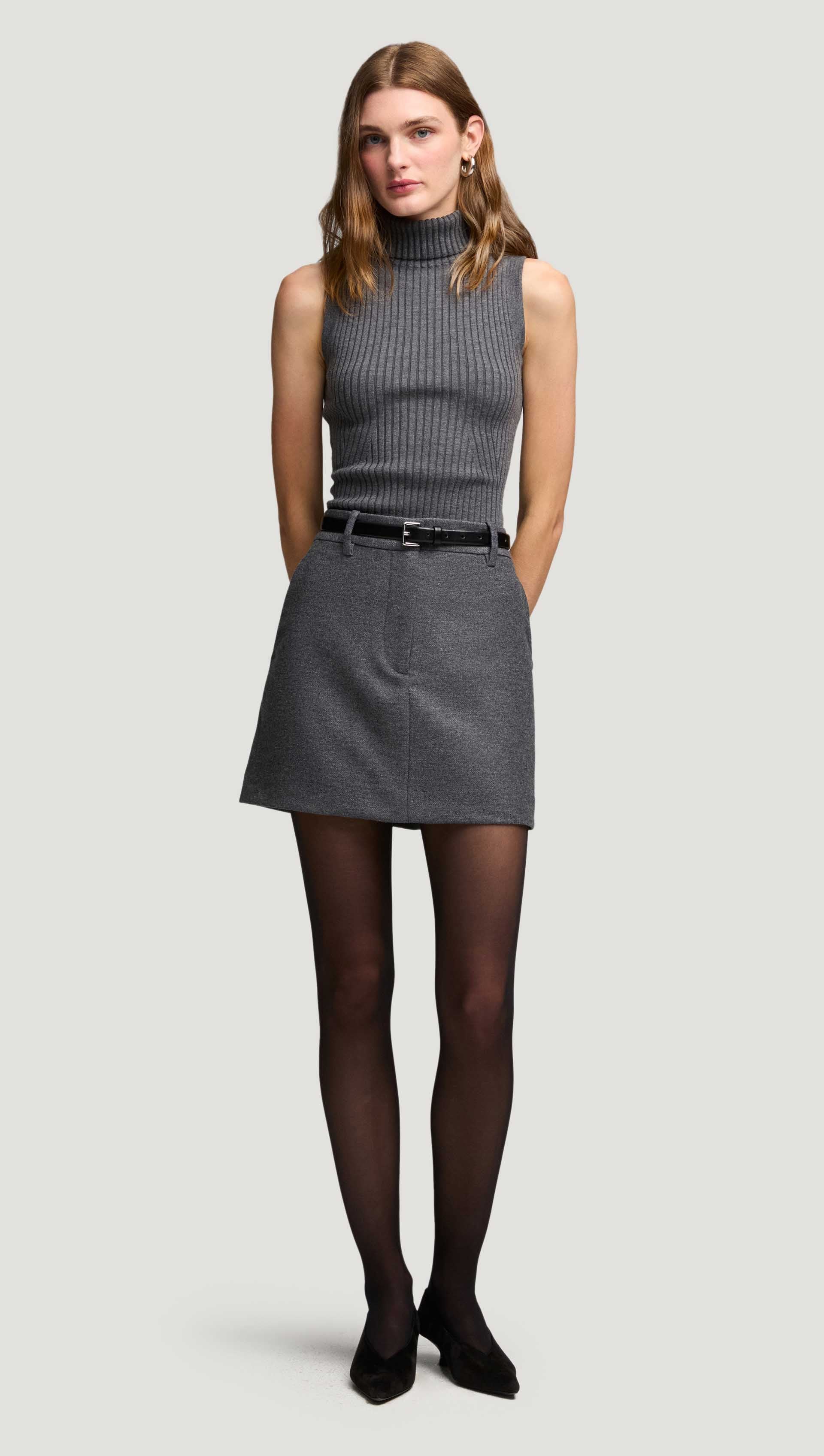 Argent Mini Tailored Skirt in Textured Wool | Grey Melange | Women's Skirts | Size 10 Argent Mini Tailored Skirt in Textured Wool | Grey Melange | Women's Skirts | Size 10