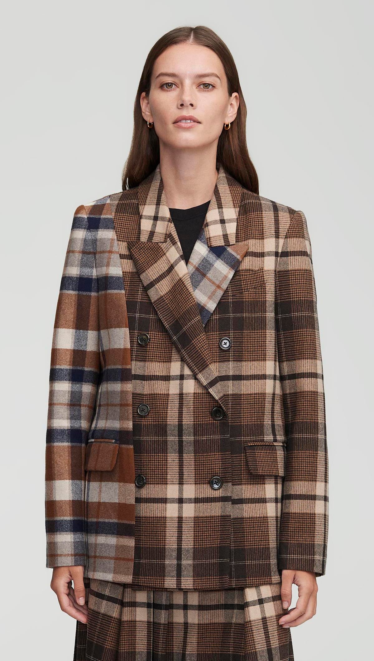 Patchwork Peak Lapel Blazer in Wool Plaid | Women’s Blazers | Argent
