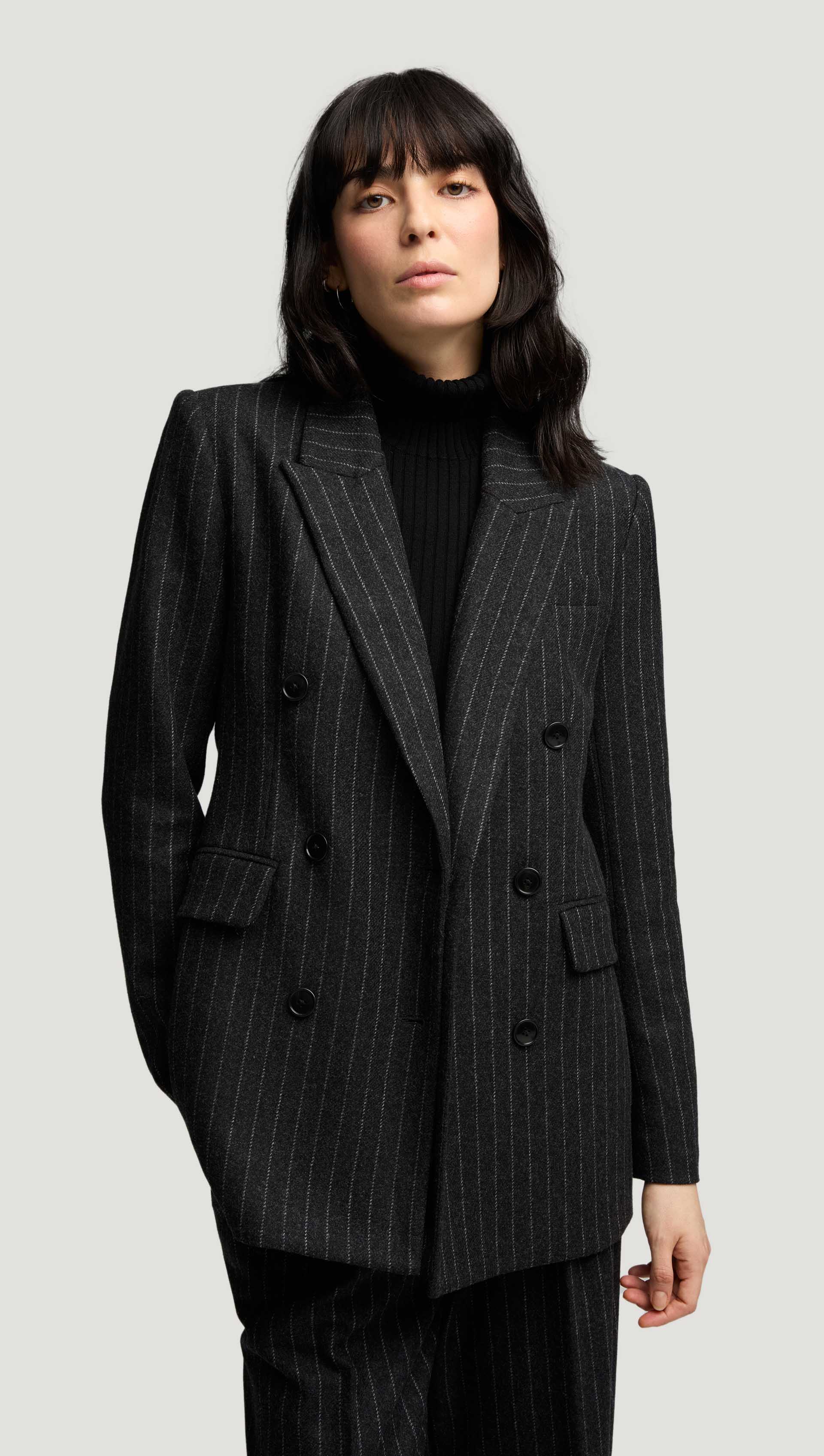 Belted Double-Breasted Blazer in Wool Blend Women's Blazers Argent
