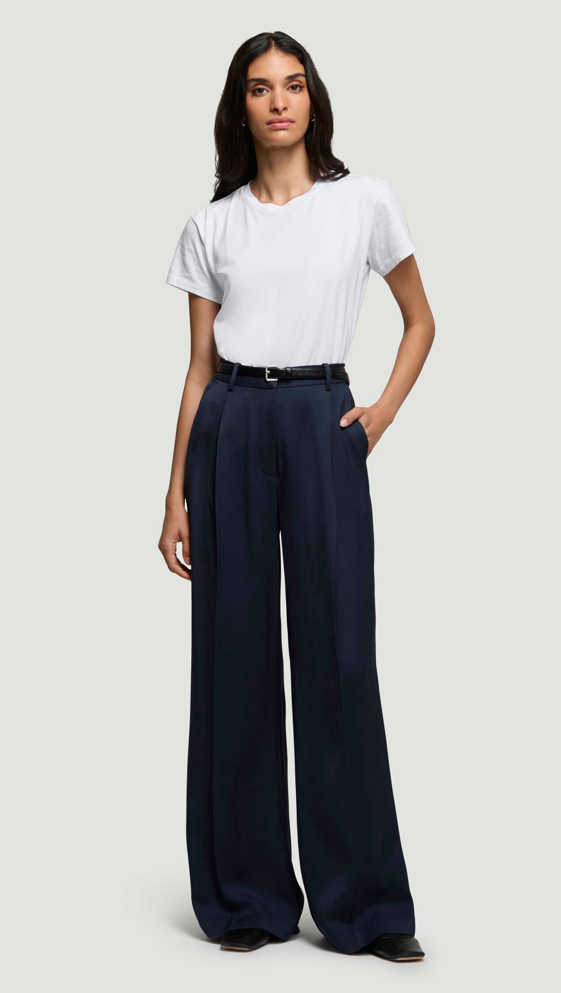 Single Pleat Trouser in Satin Twill | Women's Pants | Argent