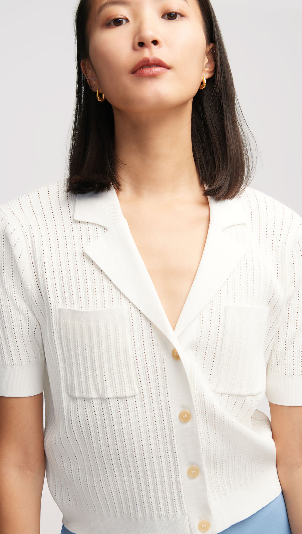 Collared Pocket Knit in Mercerized Cotton | Ivory