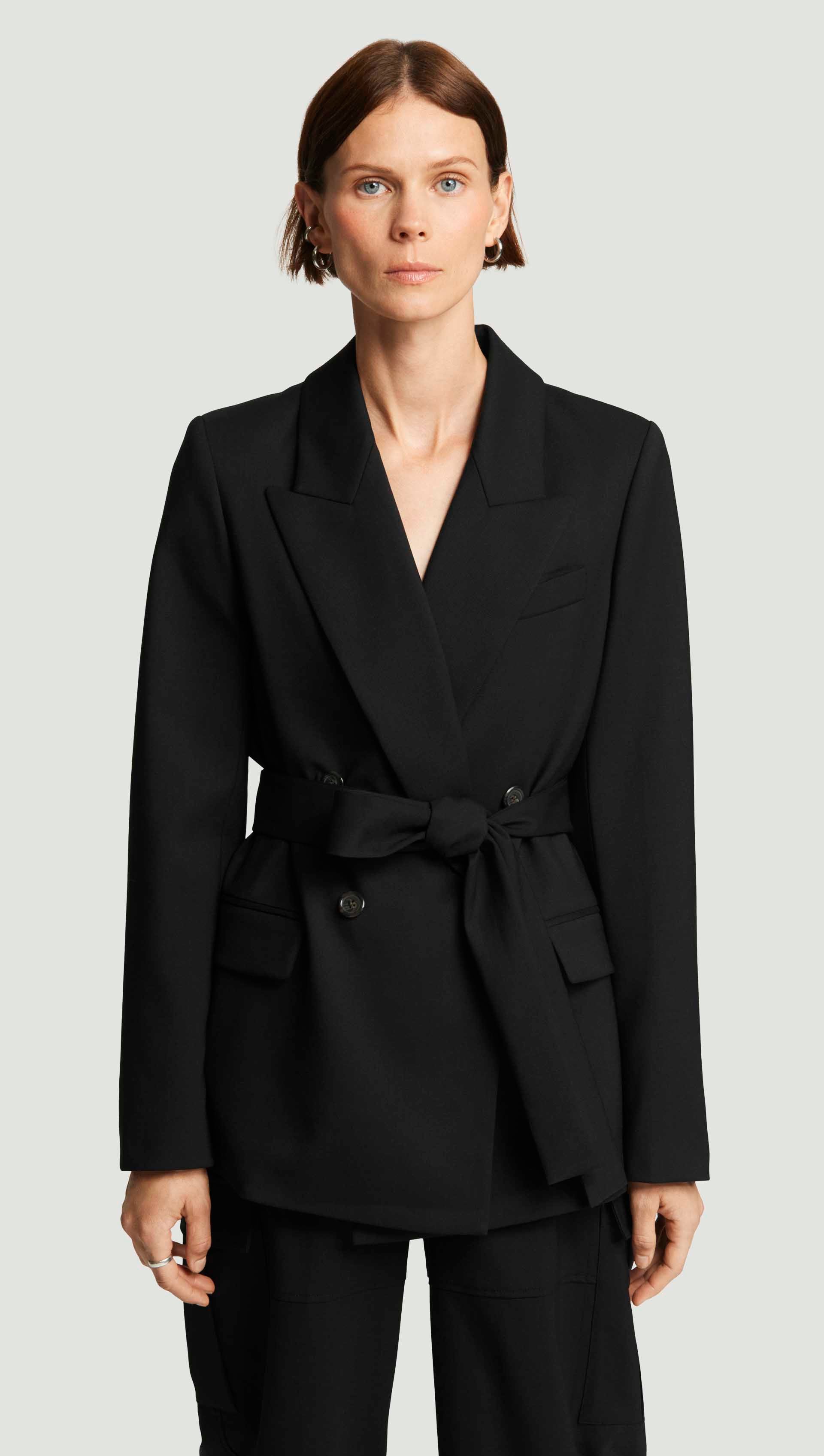 Belted Peak Lapel Blazer In Seasonless Wool Women s Blazers Argent belted-peak-lapel-blazer-in-seasonless-wool-women-s-blazers-argent
