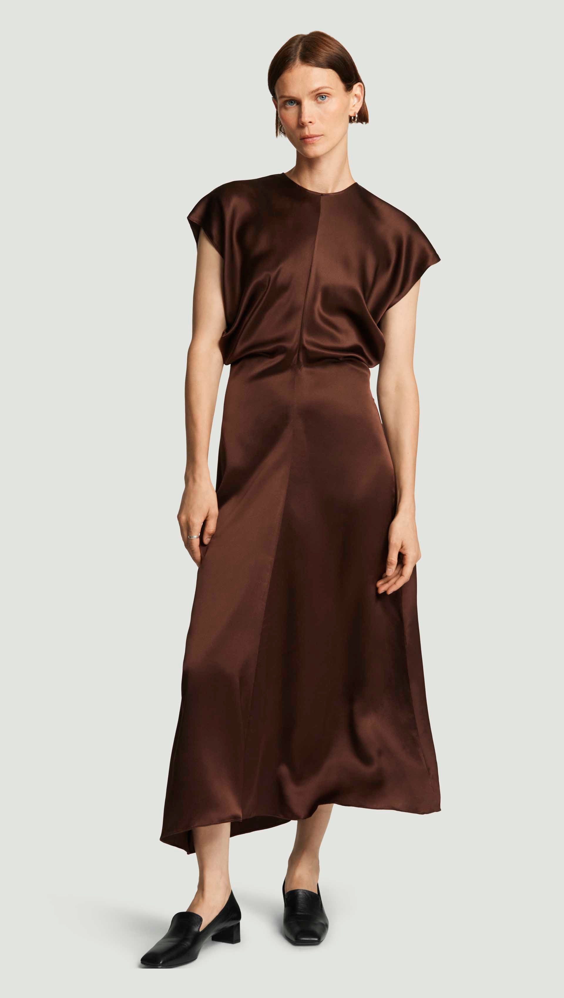 Argent Draped Silk Dress - Dark Brown - 12 Argent Draped Silk Dress - Dark Brown - 12