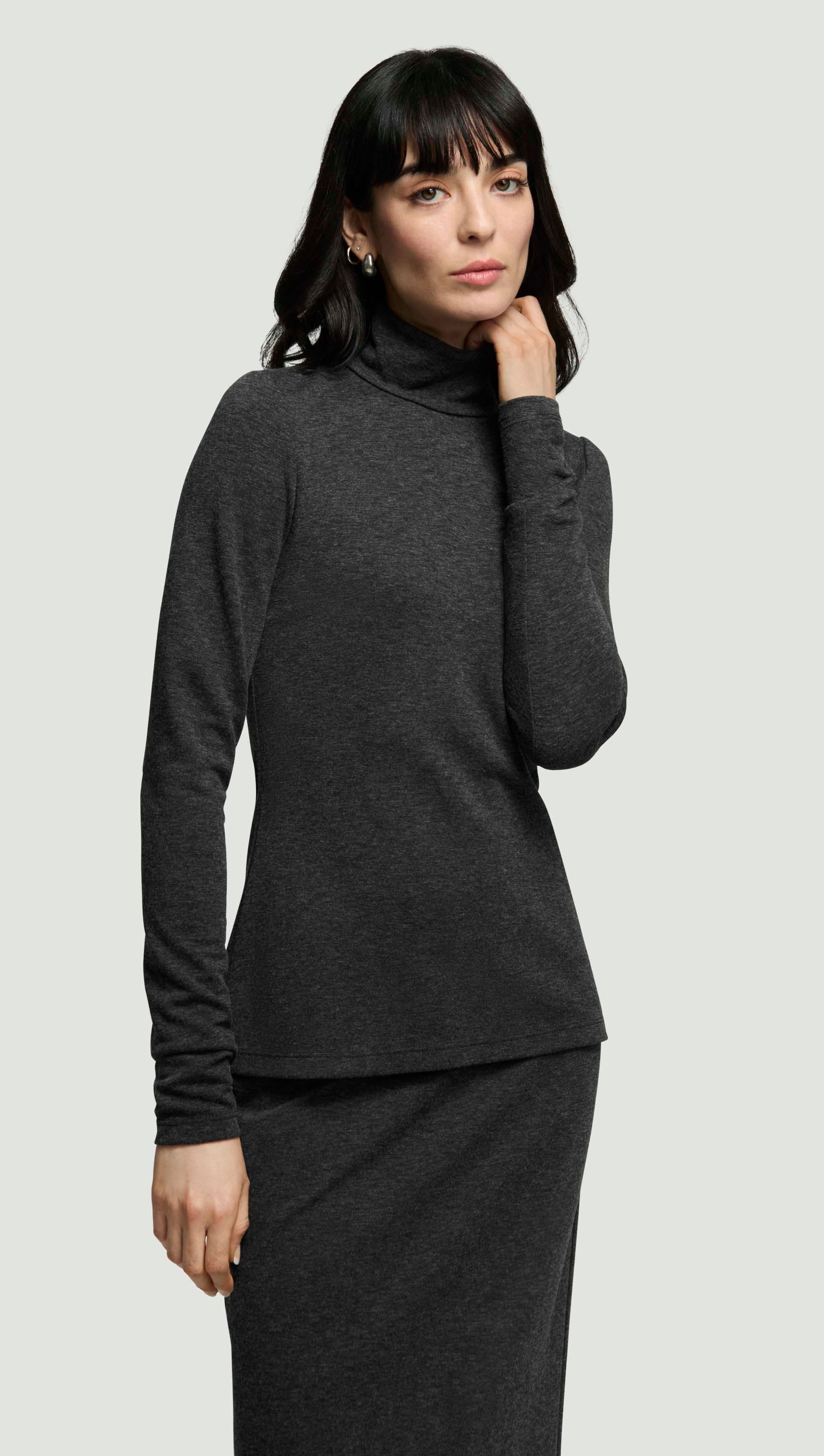 V Neck Charcoal Grey Turtleneck Argent Skinny Turtleneck In Wool