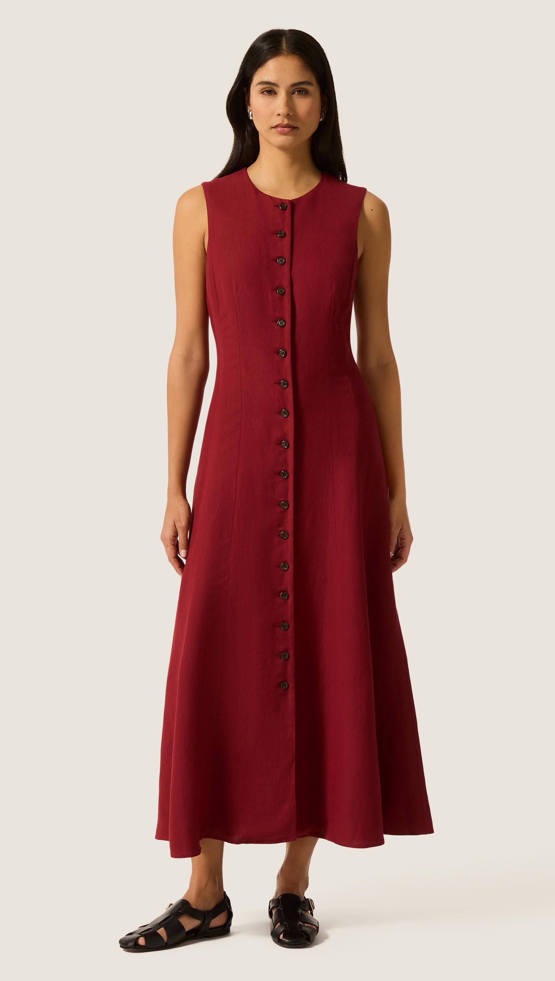Argent Carroll Dress in Viscose Linen | Maroon | Women's Dresses | Size 8 Argent Carroll Dress in Viscose Linen | Maroon | Women's Dresses | Size 8