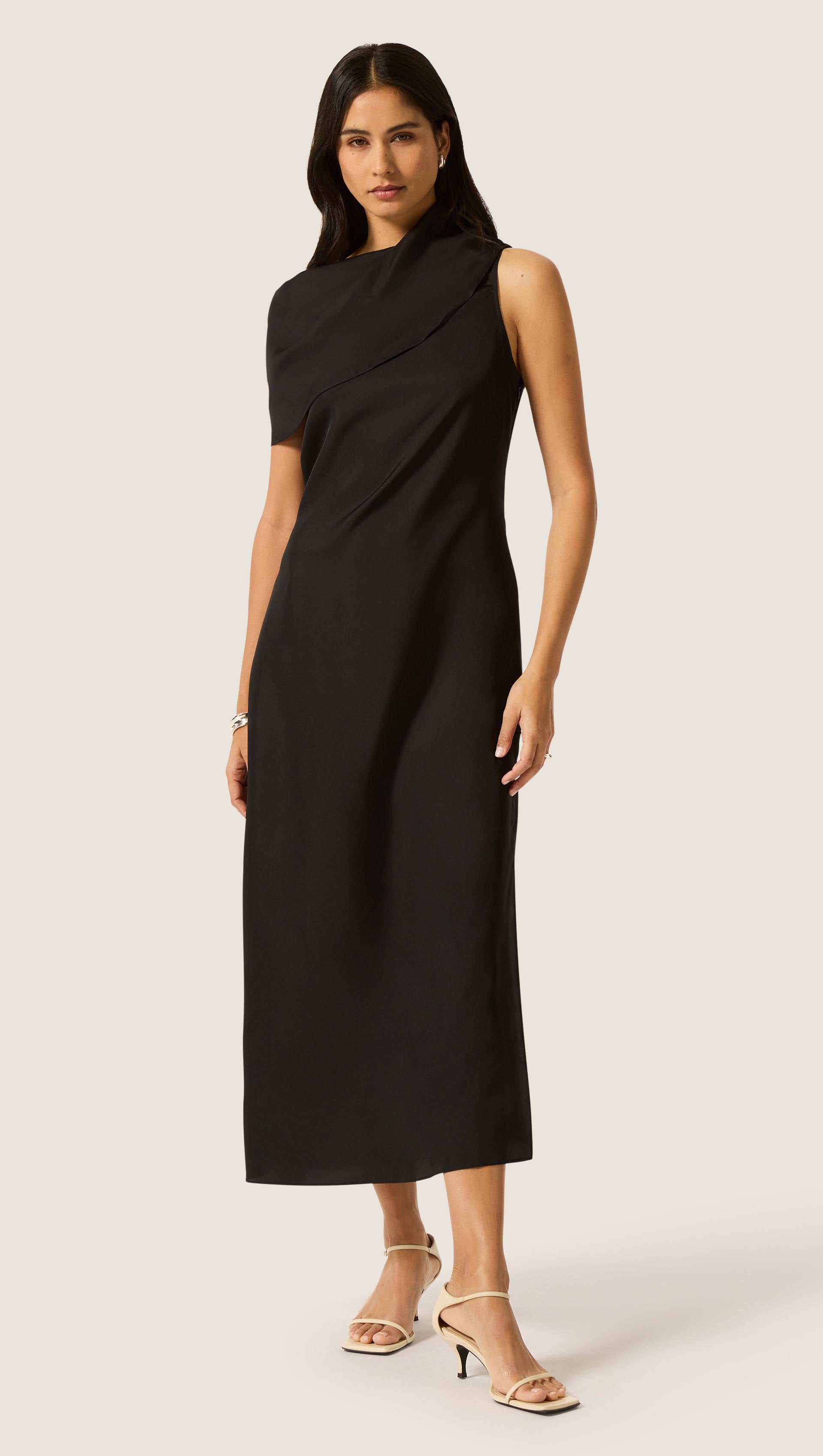 Argent Funnel Neck Dress in Silk Twill | Black | Women's Dresses Argent Funnel Neck Dress in Silk Twill | Black | Women's Dresses