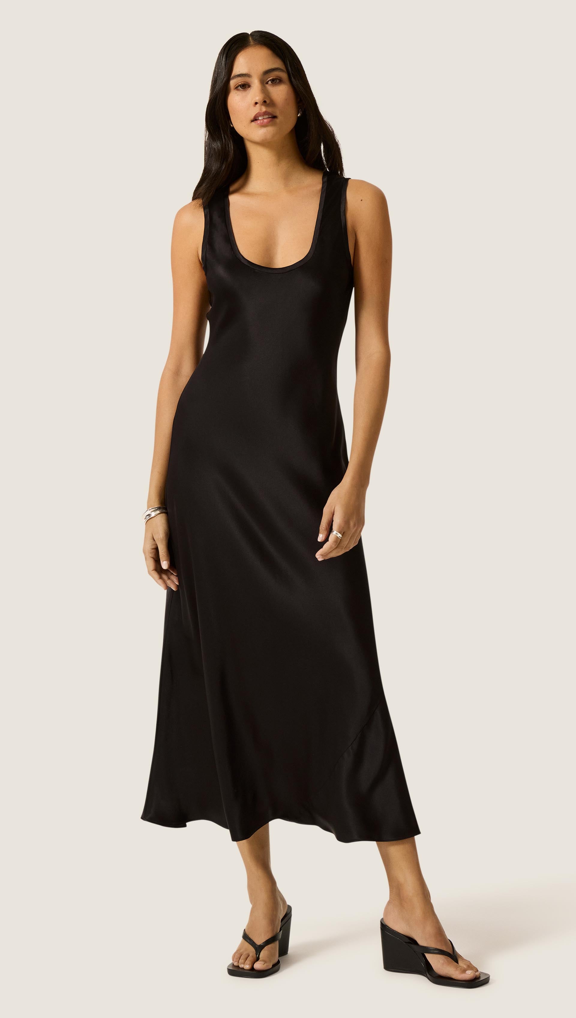 Argent Tank Dress in Silk Charmeuse | Black | Women's Dresses