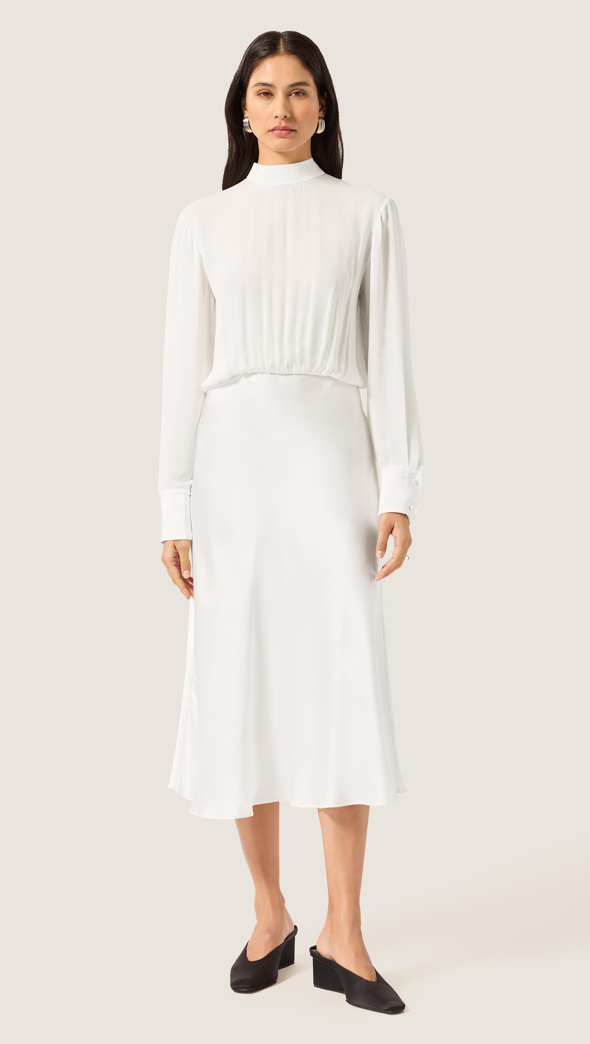 Argent Tie Back Dress in Double Georgette & Silk Charmeuse | Ivory | Women's Dresses | Size XS Argent Tie Back Dress in Double Georgette & Silk Charmeuse | Ivory | Women's Dresses | Size XS