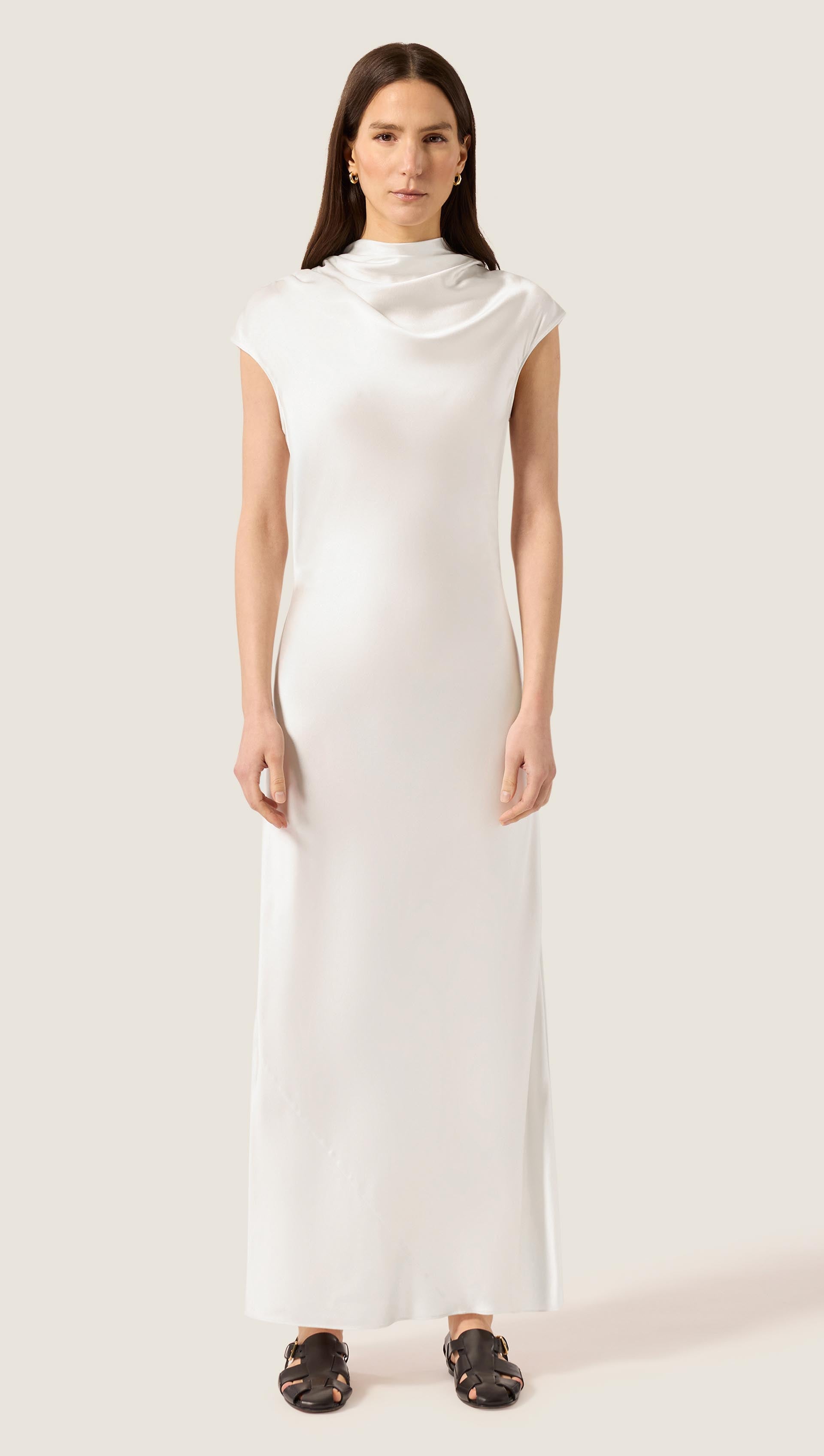 Argent Ruched Dress in Silk Charmeuse | Ivory | Women's Dresses