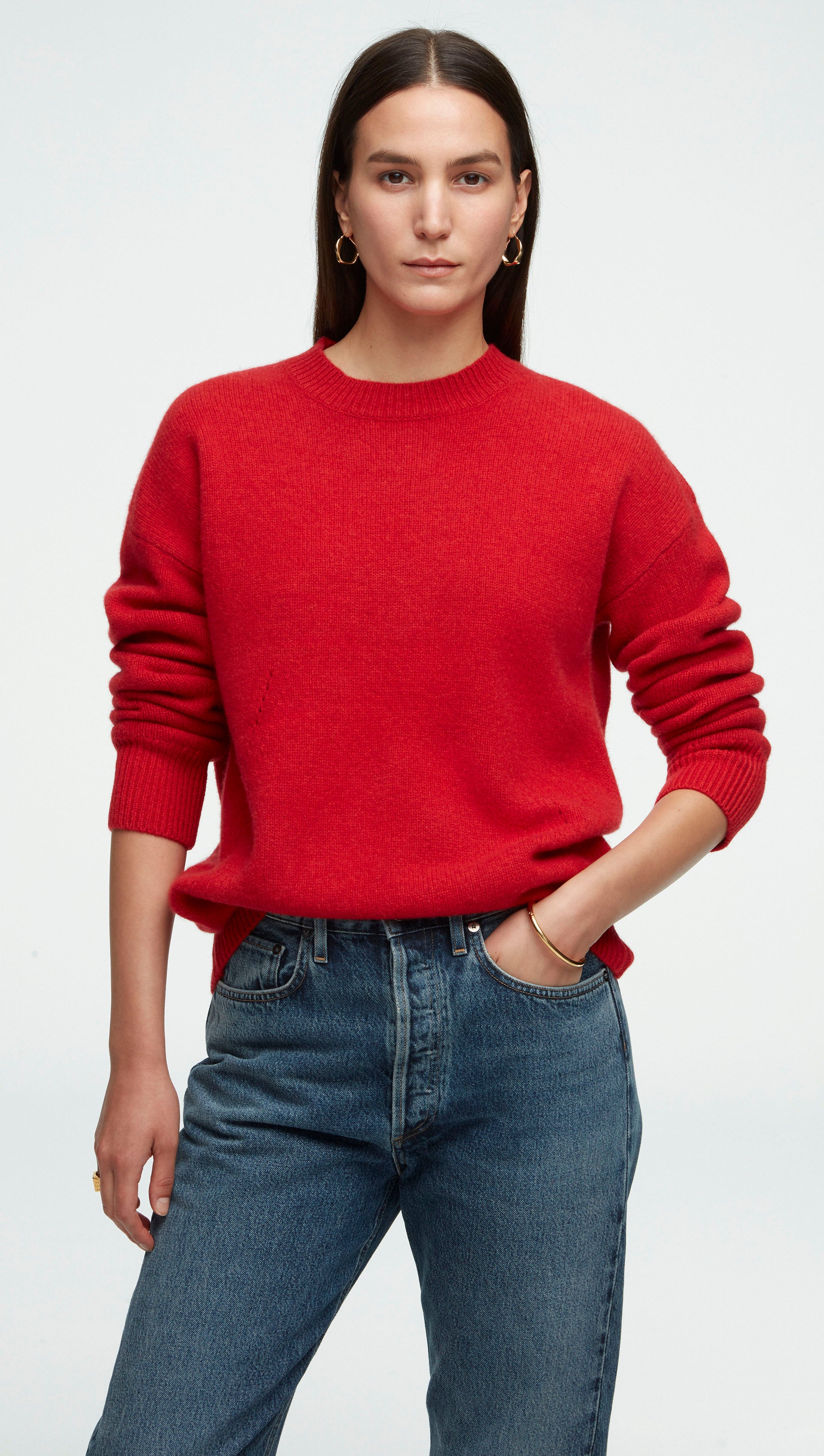 Cashmere Women's Red Crew Neck Sweater Reiss Fine-Knit Crew
