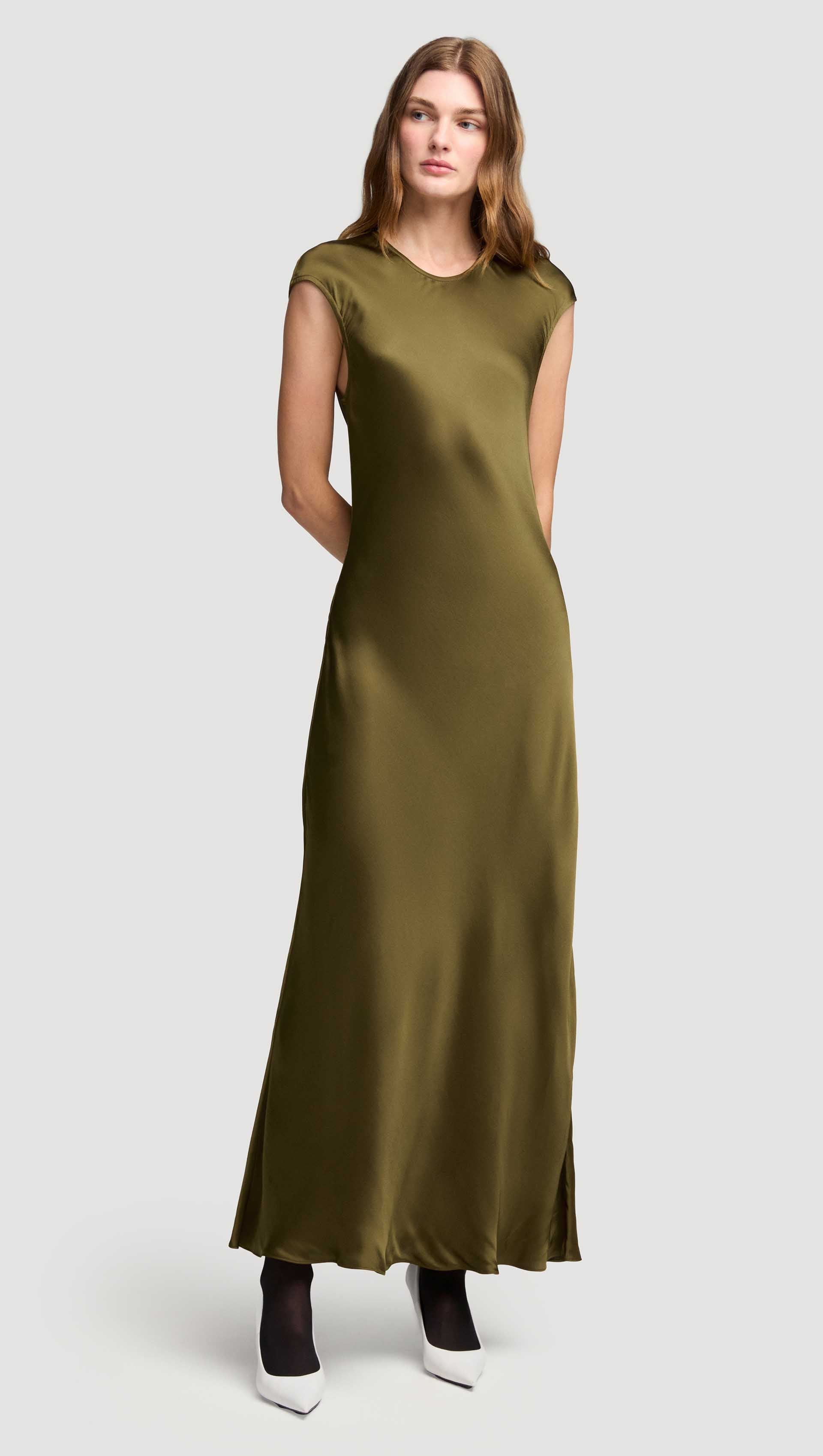 Bias Dress in Viscose Satin | Olive Bias Dress in Viscose Satin | Olive