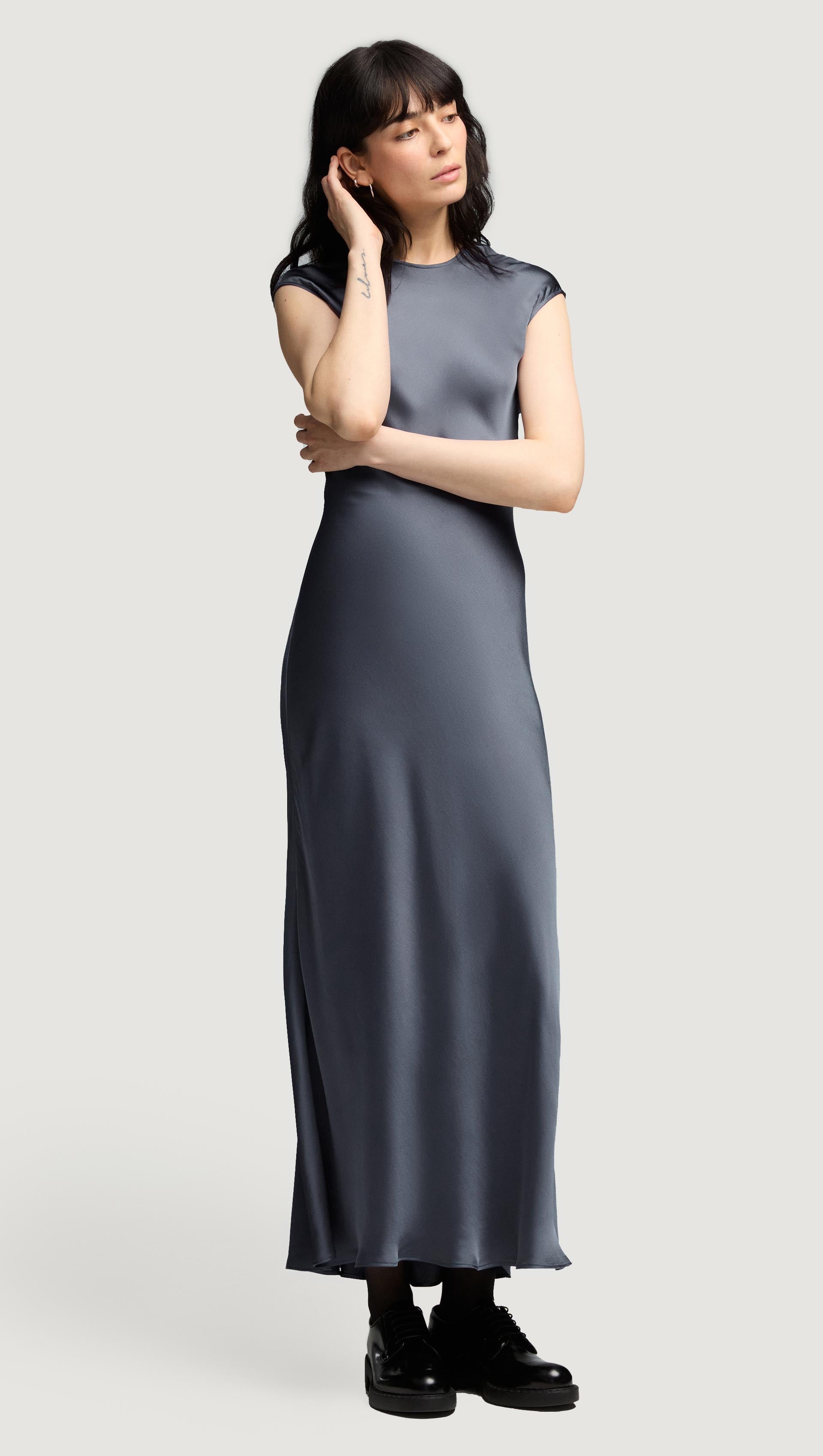 Bias Dress in Viscose Satin | Women's Dress | Argent XL / Stone Blue Bias Dress in Viscose Satin | Women's Dress | Argent XL / Stone Blue
