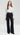 Wide Leg Trouser in Stretch Wool | Navy Stripe