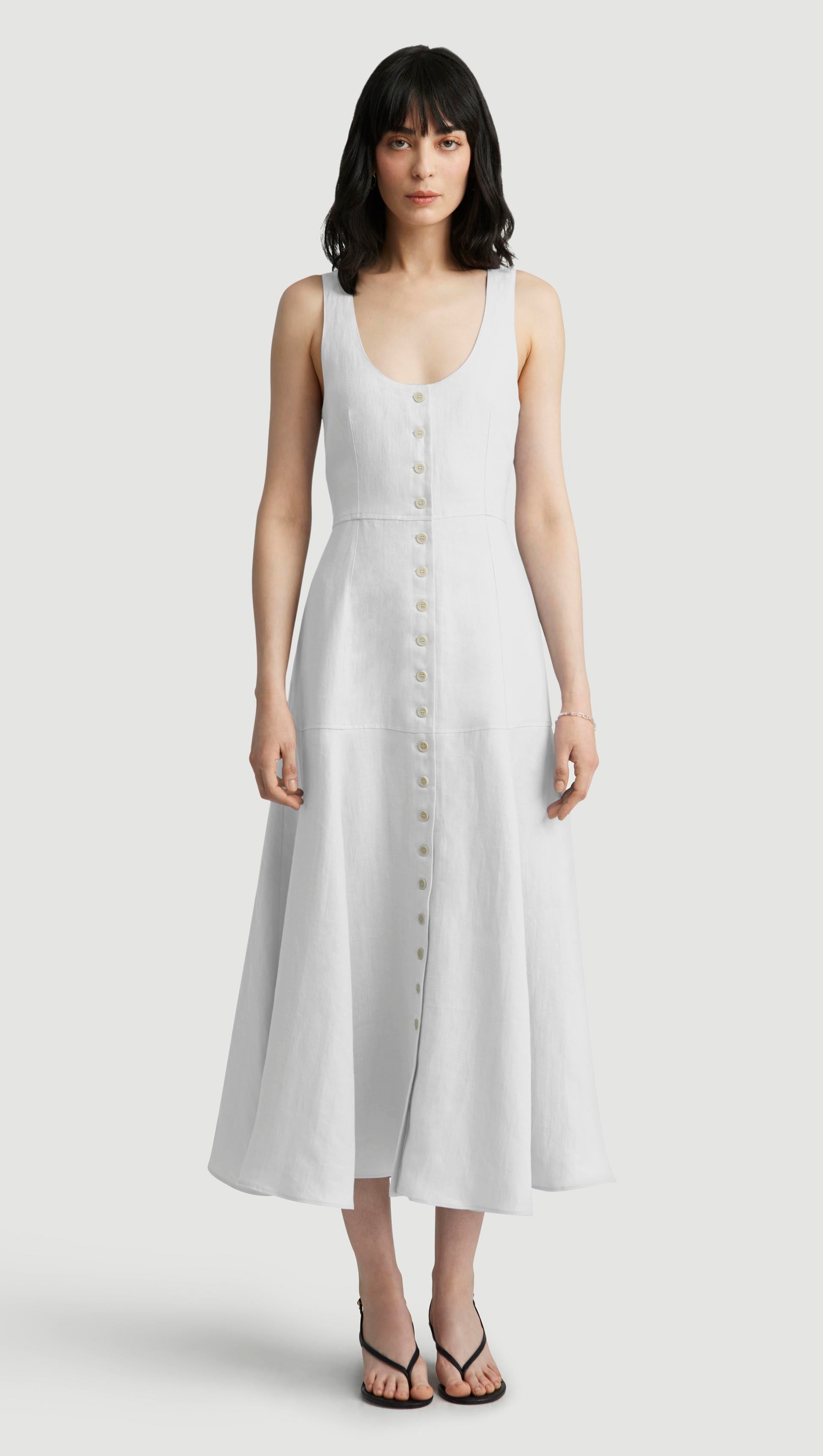 Marcy Dress in Cotton Sateen | White