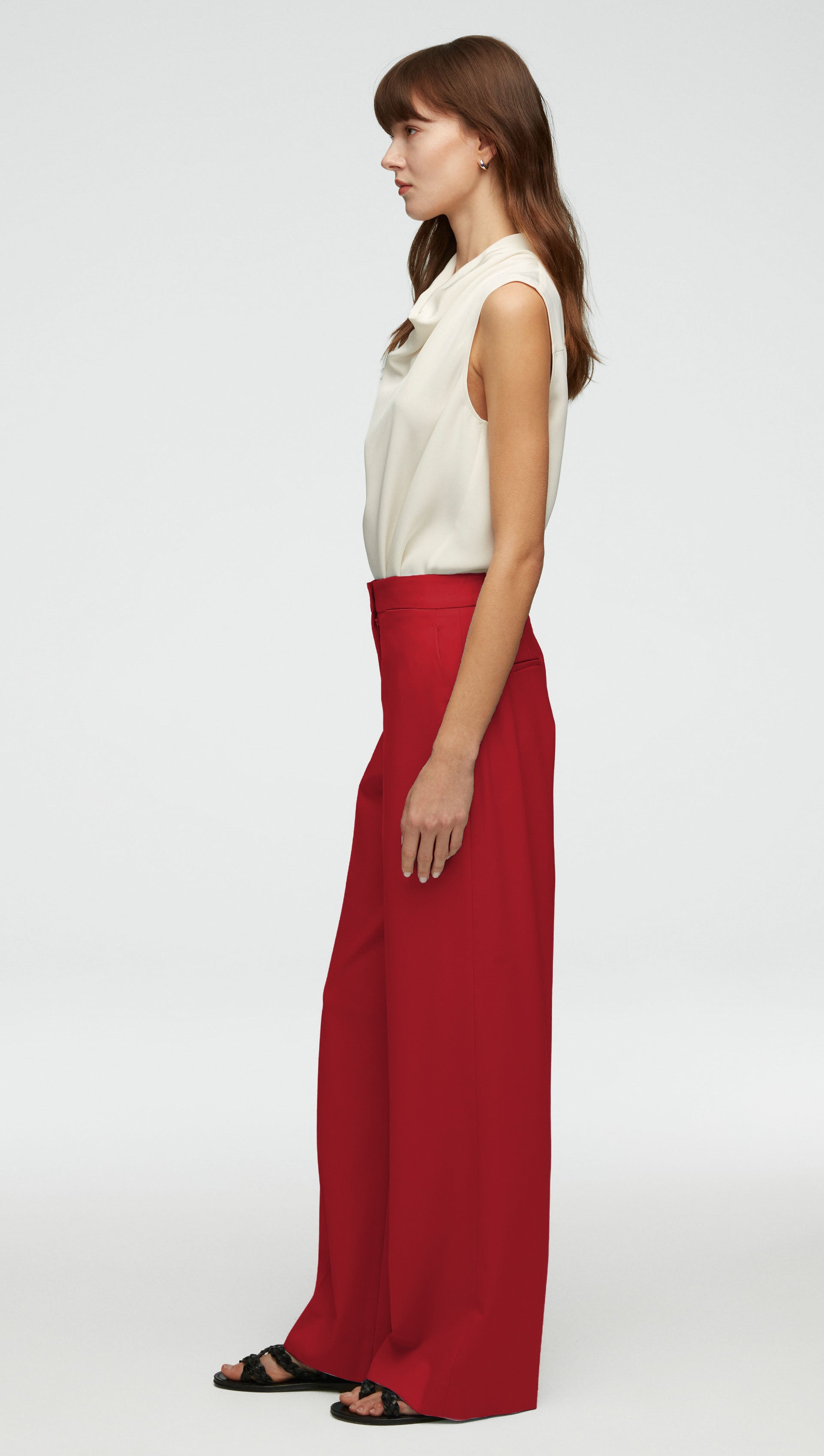 Wide Leg Trouser in Seasonless Wool | Cranberry