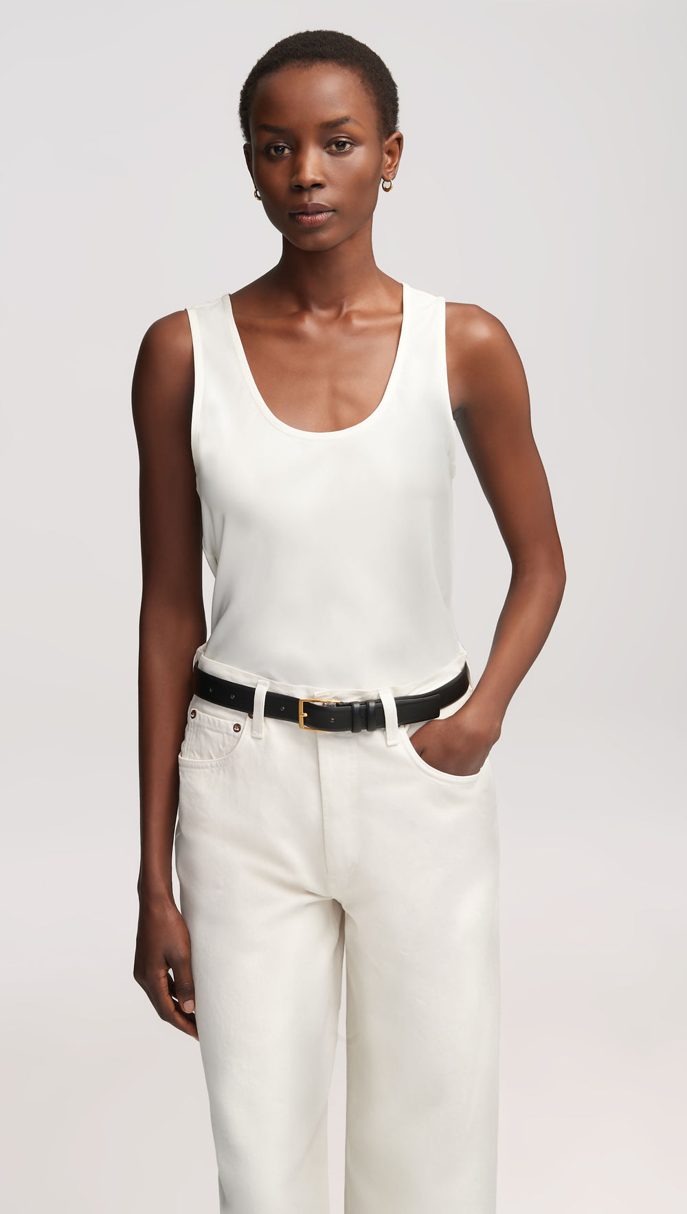 Tank in Matte-side Silk Charmeuse | Ivory