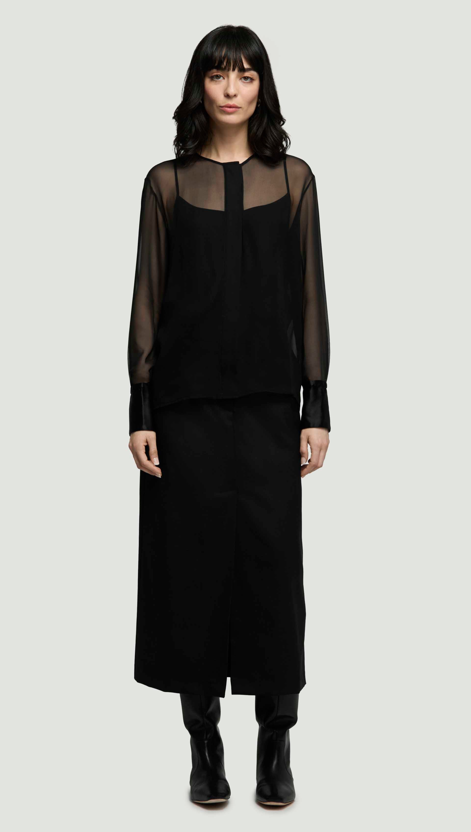 black dress blouse Collarless Blouse in Silk Chiffon | Women's Tops