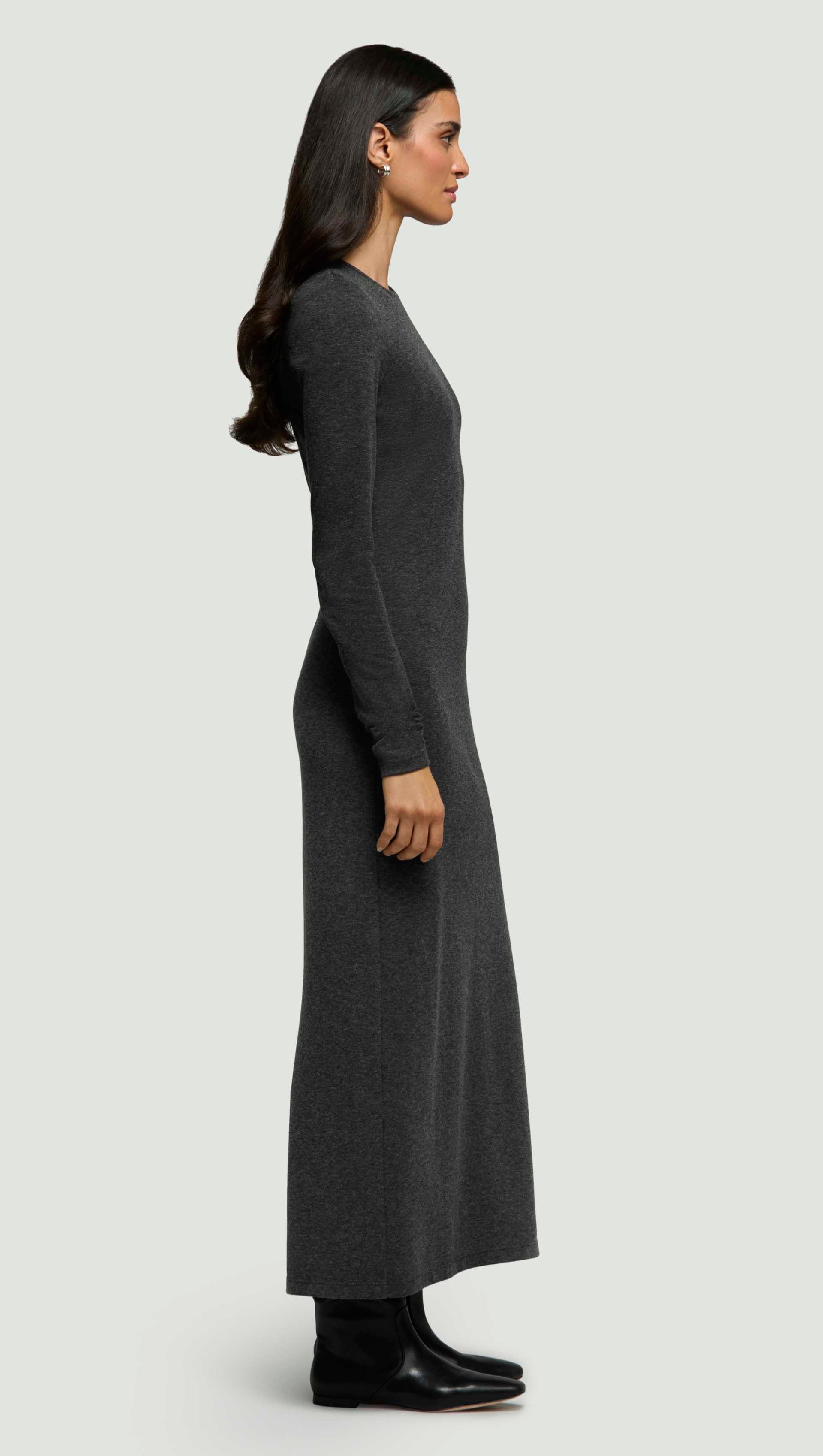 Argent Crewneck Dress in Wool Jersey | Dark Grey Melange | Women's Dresses | Size S Argent Crewneck Dress in Wool Jersey | Dark Grey Melange | Women's Dresses | Size S