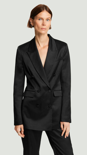 Argent Double-Breasted Blazer in Satin Viscose Wool | Black | Women's Blazers
