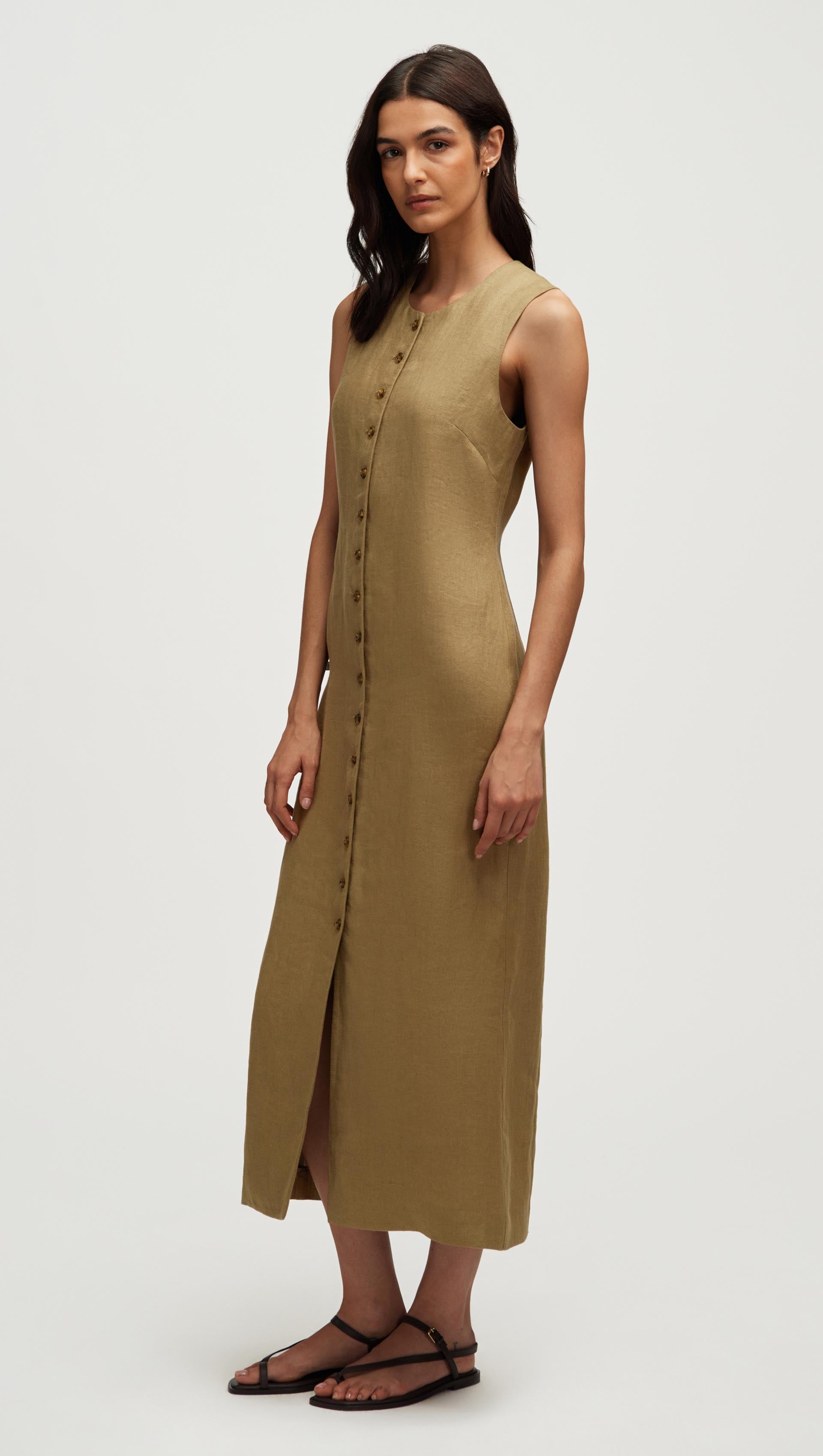 Button Dress in Basket Weave Linen | Women's Dresses Button Dress in Basket Weave Linen | Women's Dresses
