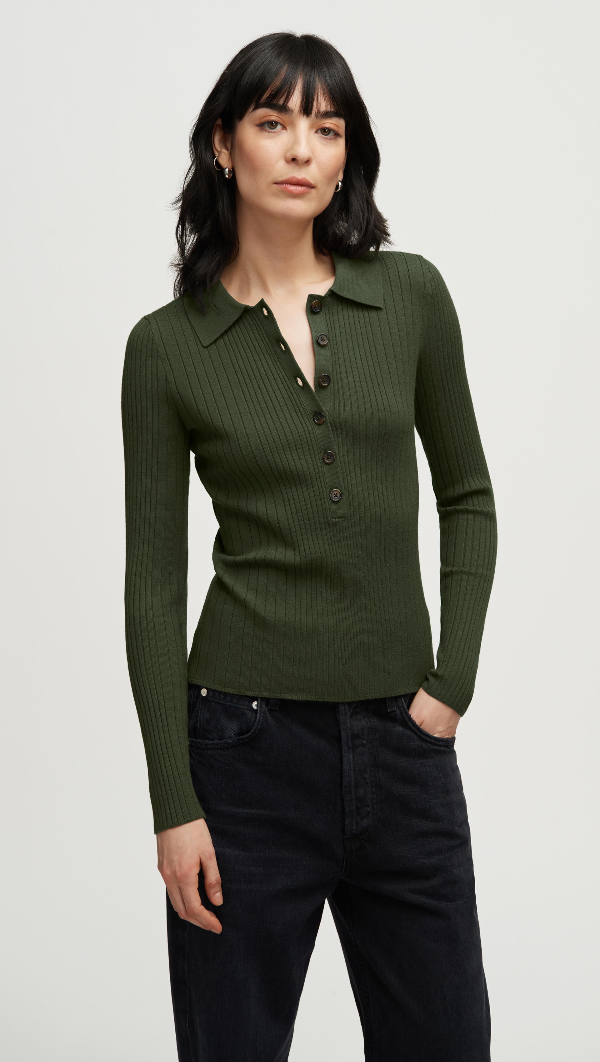 Polyester S/weather Ribbed Collar Sweater in Viscose Polyester | Women's Sweaters | Argent
