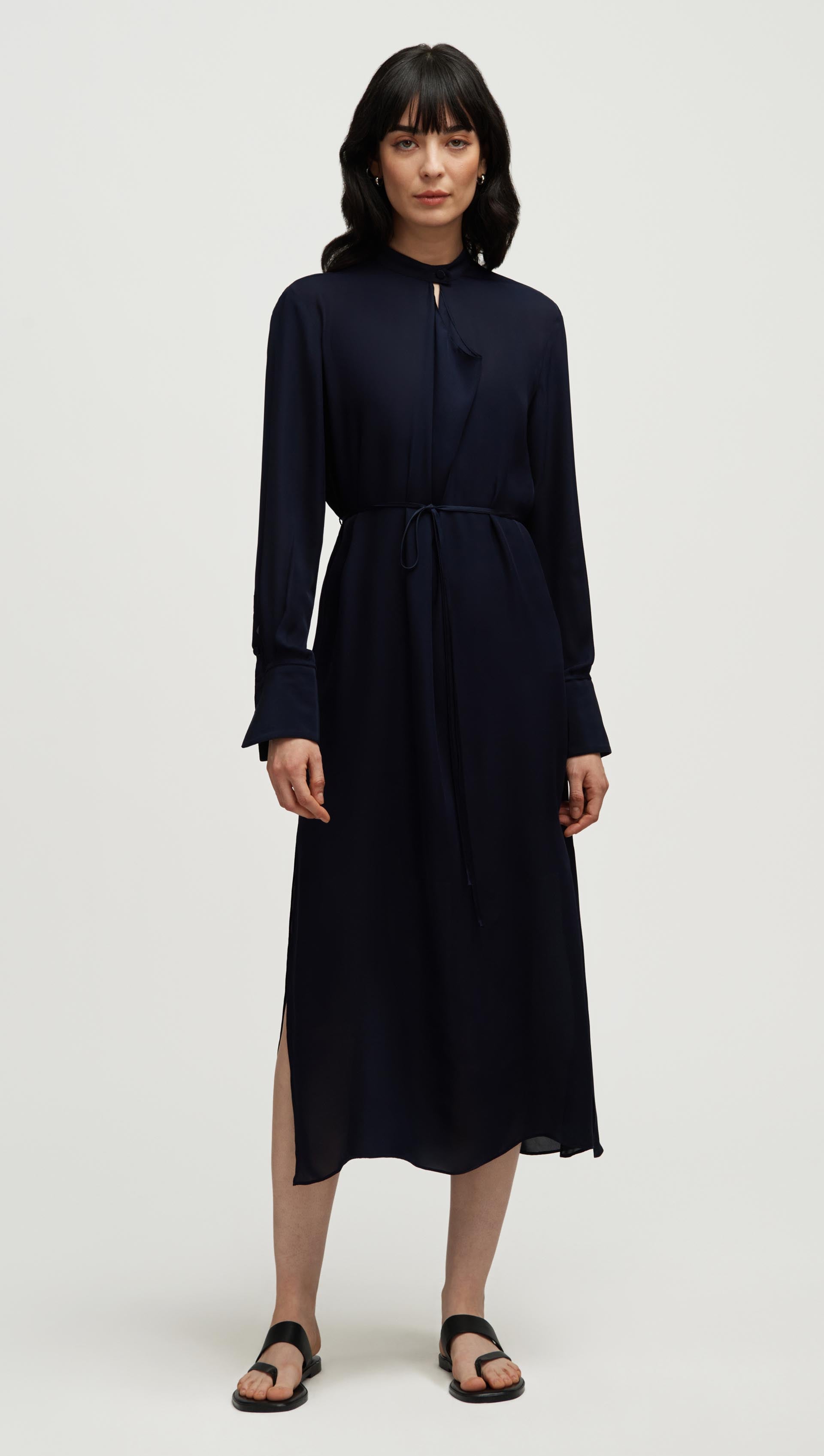 Argent Longsleeve Cowl Neck Dress in Silk | Midnight | Women's Dresses