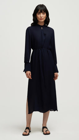 black long sleeve cowl neck dress Argent Longsleeve Cowl Neck Dress in Silk | Midnight | Women's Dresses