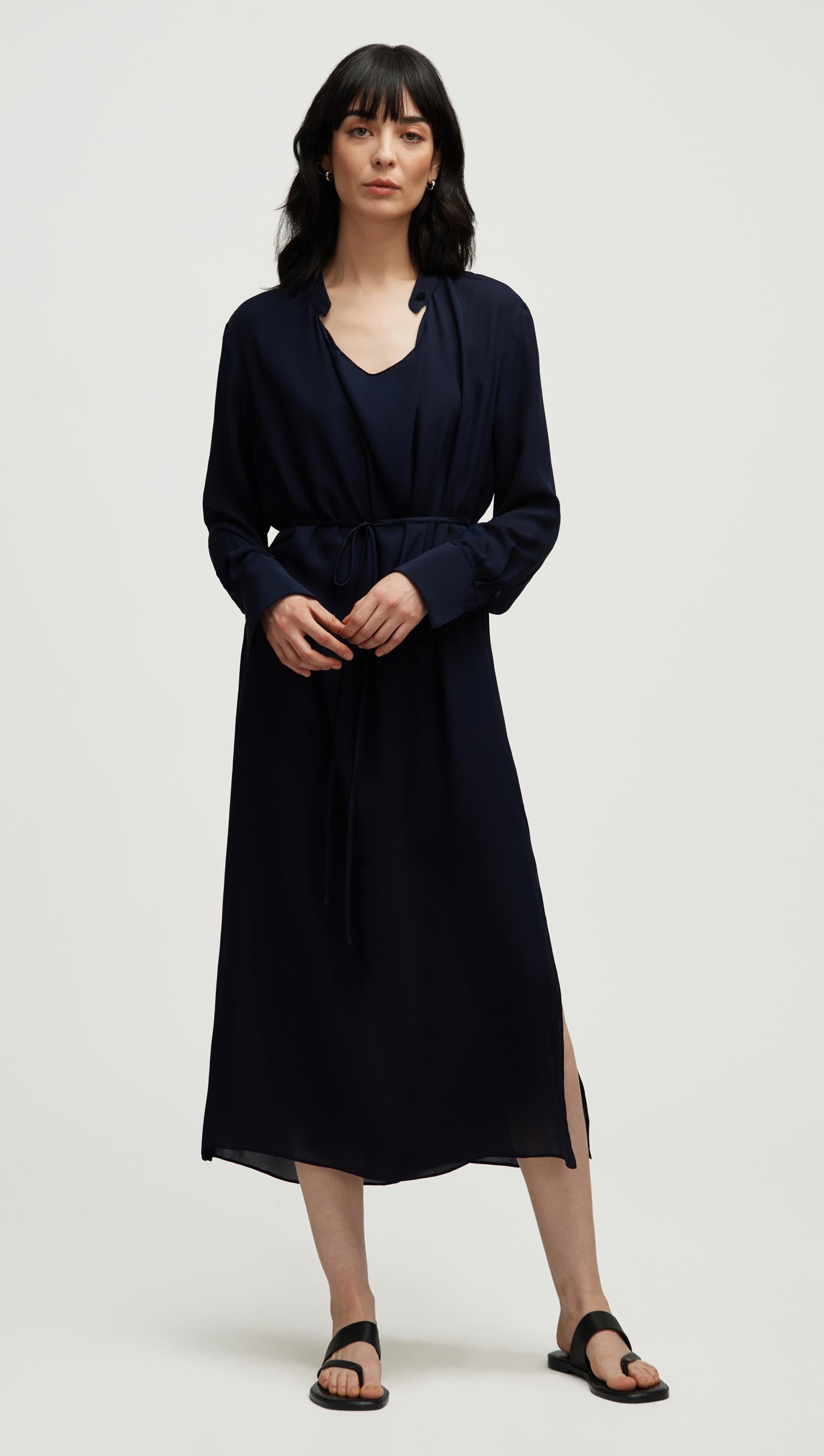 Argent Longsleeve Cowl Neck Dress in Silk | Midnight | Women's Dresses Argent Longsleeve Cowl Neck Dress in Silk | Midnight | Women's Dresses