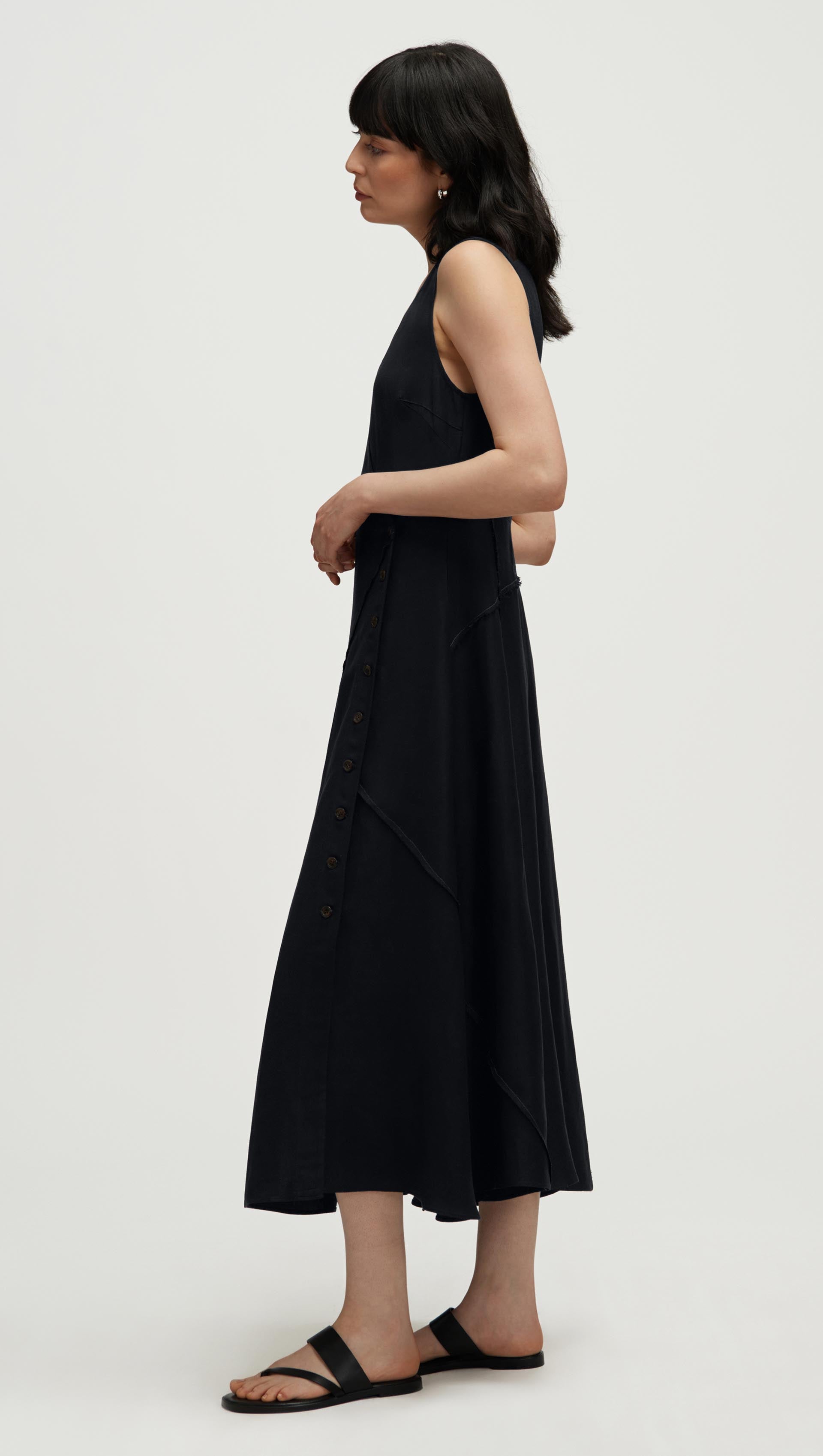 Argent Patchwork Dress in Viscose Linen Twill | Black | Women's Dresses | Size M Argent Patchwork Dress in Viscose Linen Twill | Black | Women's Dresses | Size M