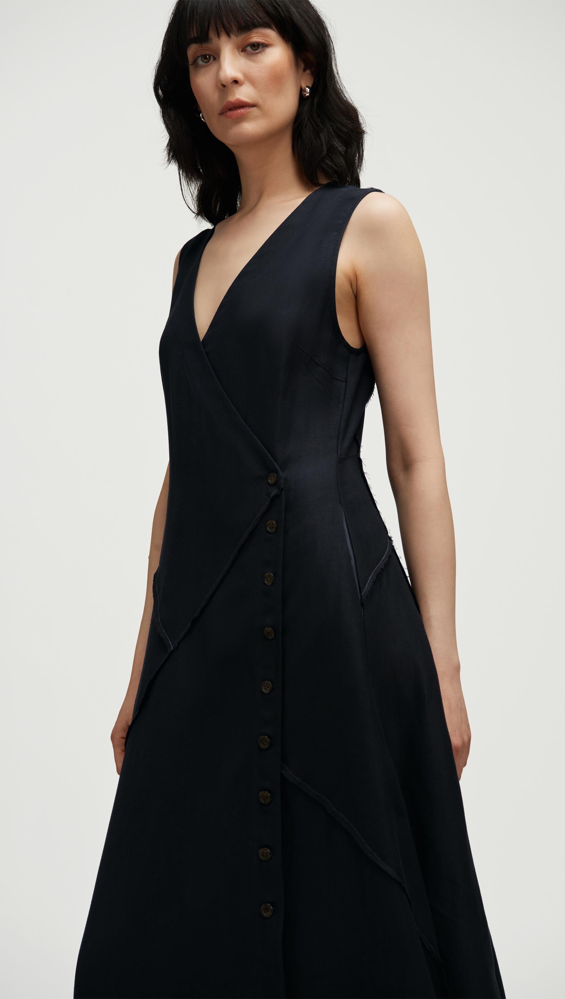 Argent Patchwork Dress in Viscose Linen Twill | Black | Women's Dresses | Size M Argent Patchwork Dress in Viscose Linen Twill | Black | Women's Dresses | Size M