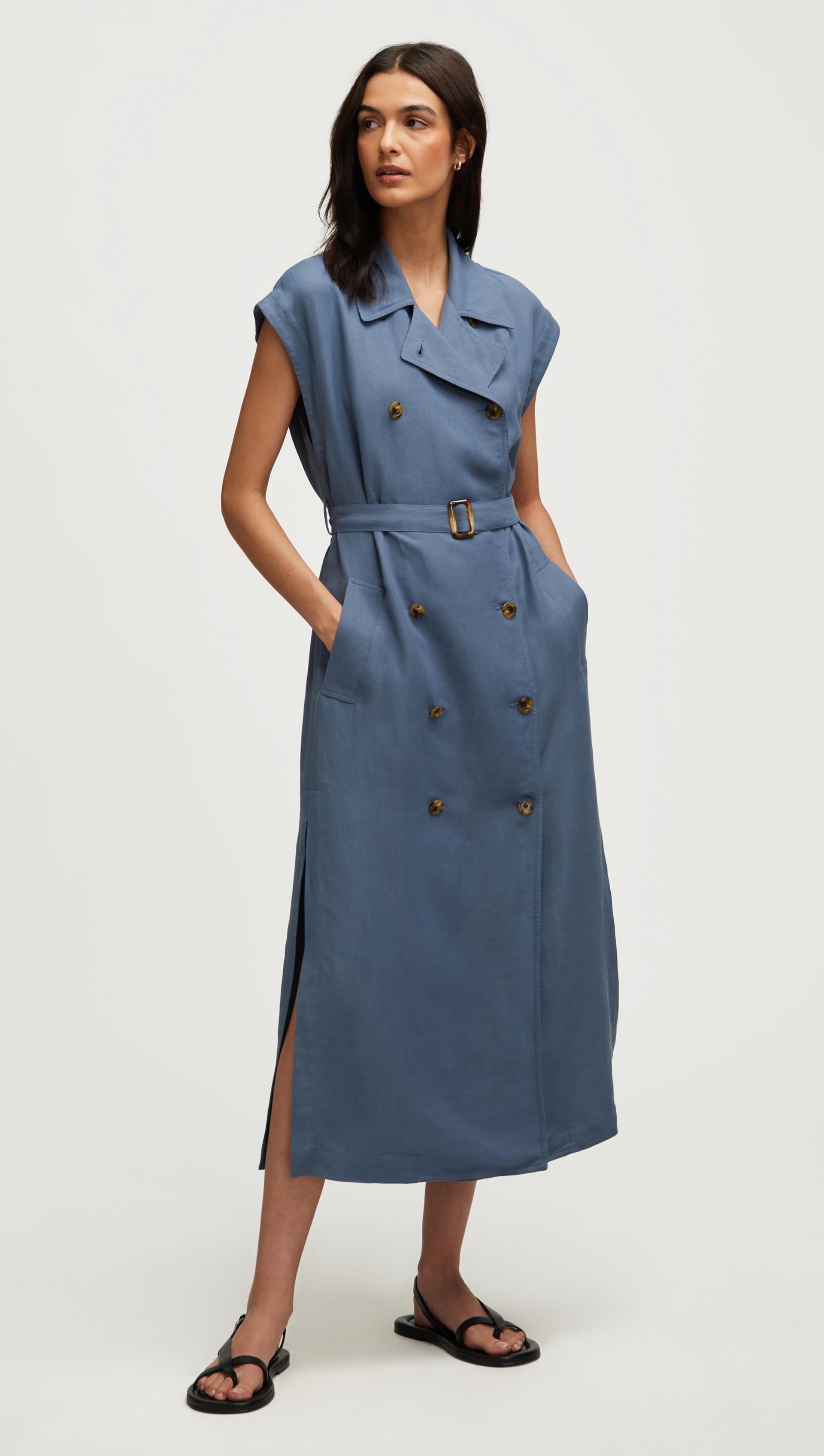 Argent Trench Dress in Viscose Linen Twill | Powder Blue | Women's Dresses | Size XS Argent Trench Dress in Viscose Linen Twill | Powder Blue | Women's Dresses | Size XS
