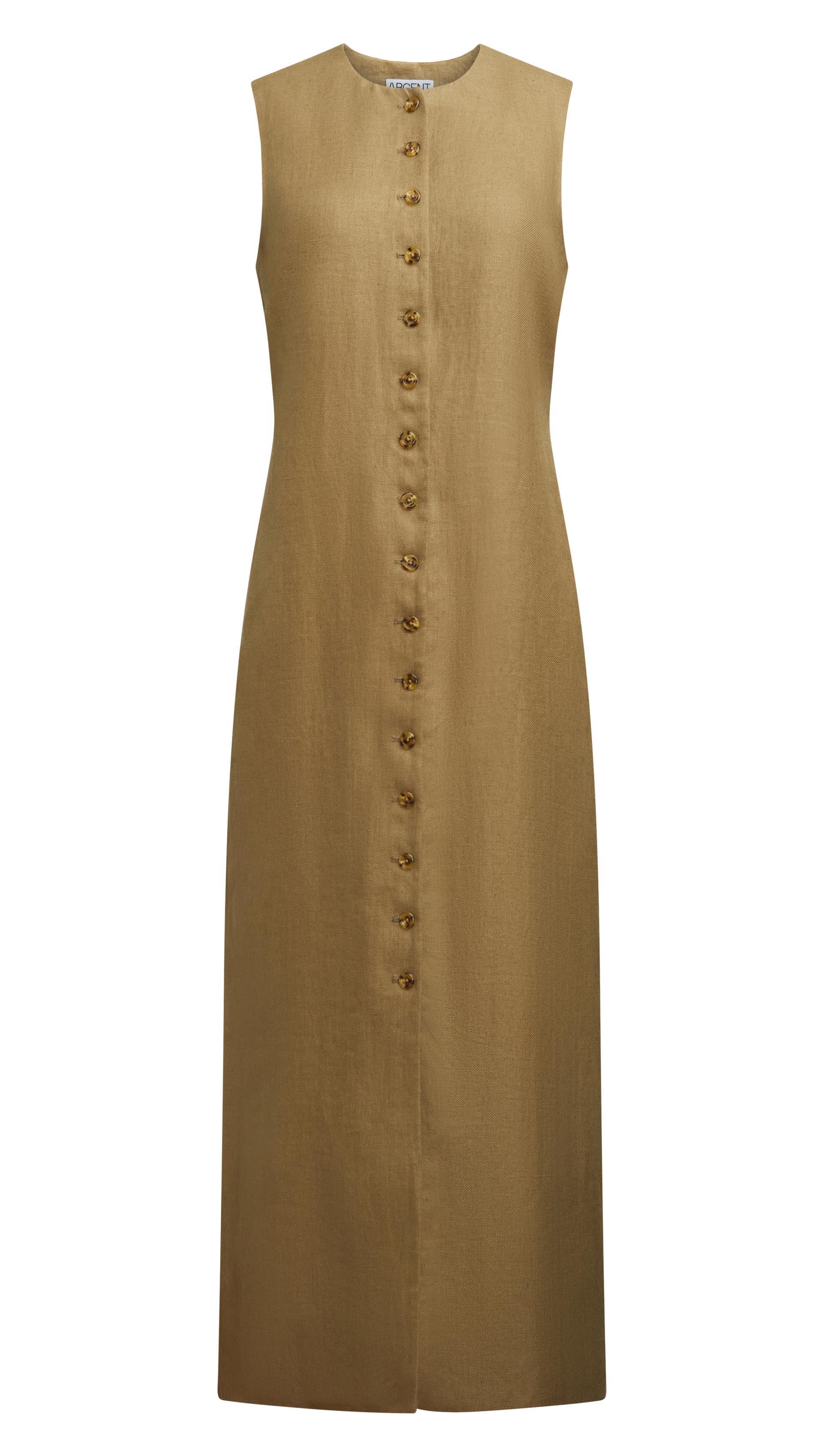 Button Dress in Basket Weave Linen | Women's Dresses | Argent 0 / Fern Button Dress in Basket Weave Linen | Women's Dresses | Argent 0 / Fern