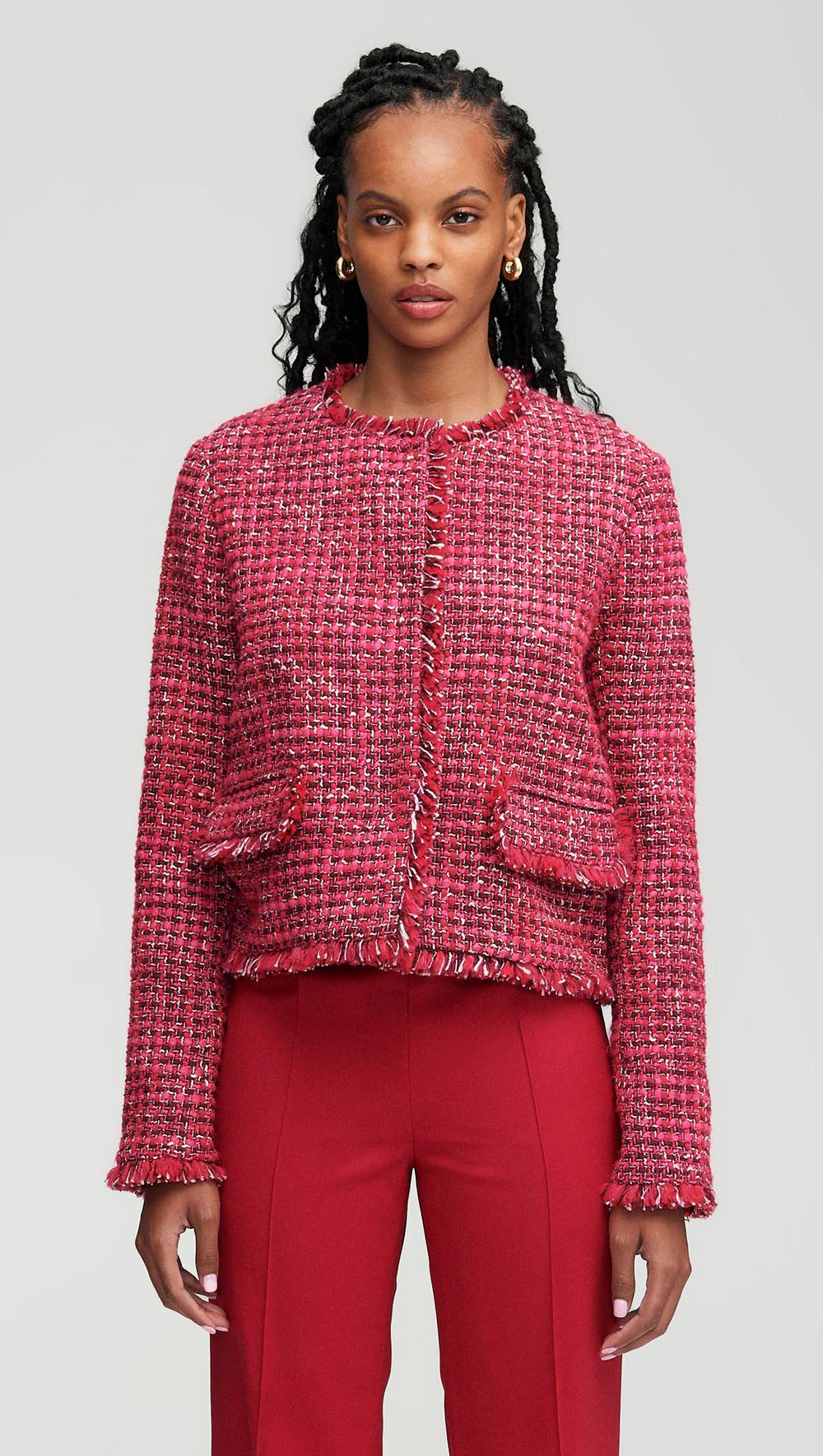 Classic Jacket in Tweed | Raspberry/Pink Multi