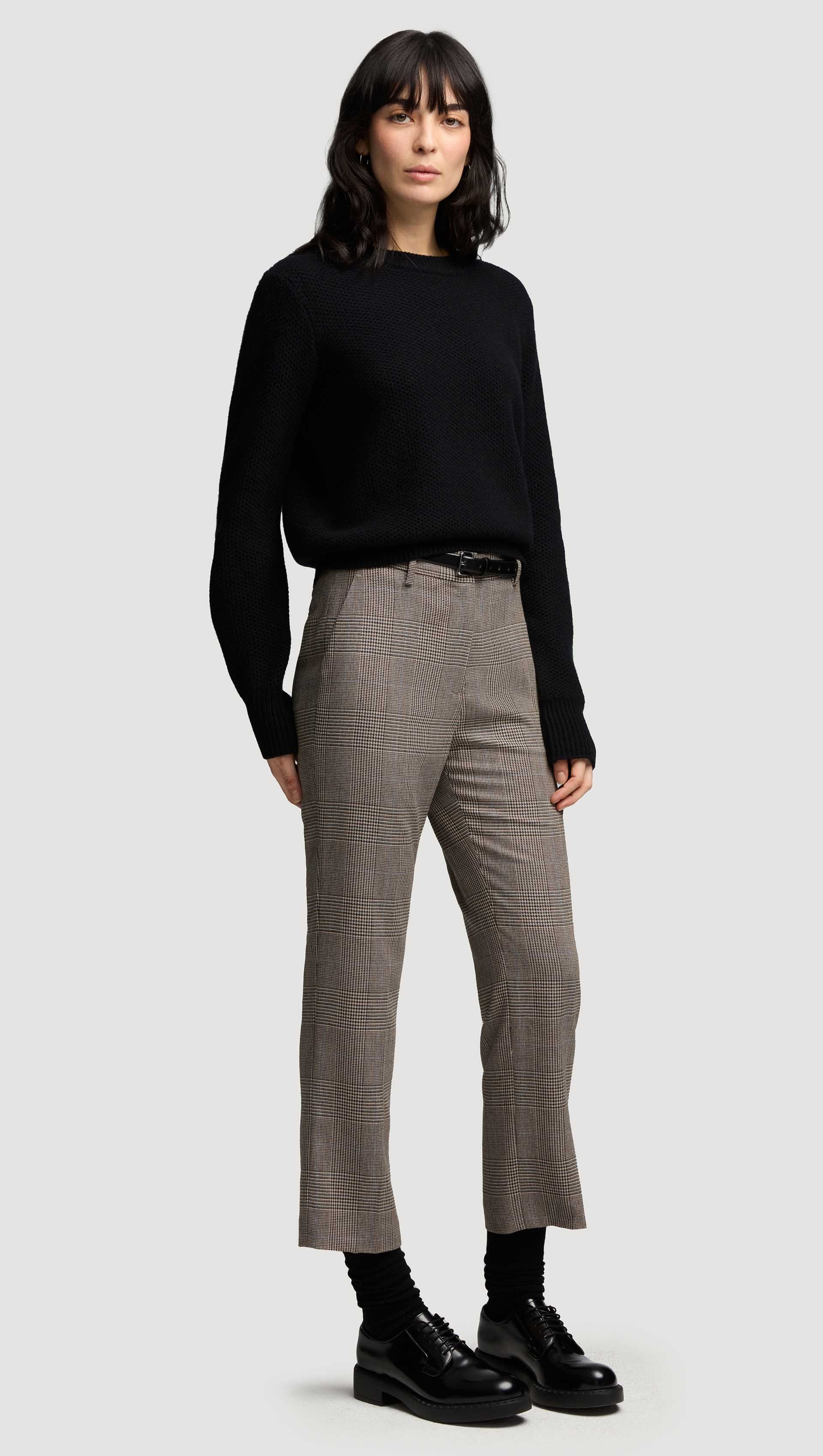 Cropped Straight Leg Trouser in Wool | Plaid Houndstooth