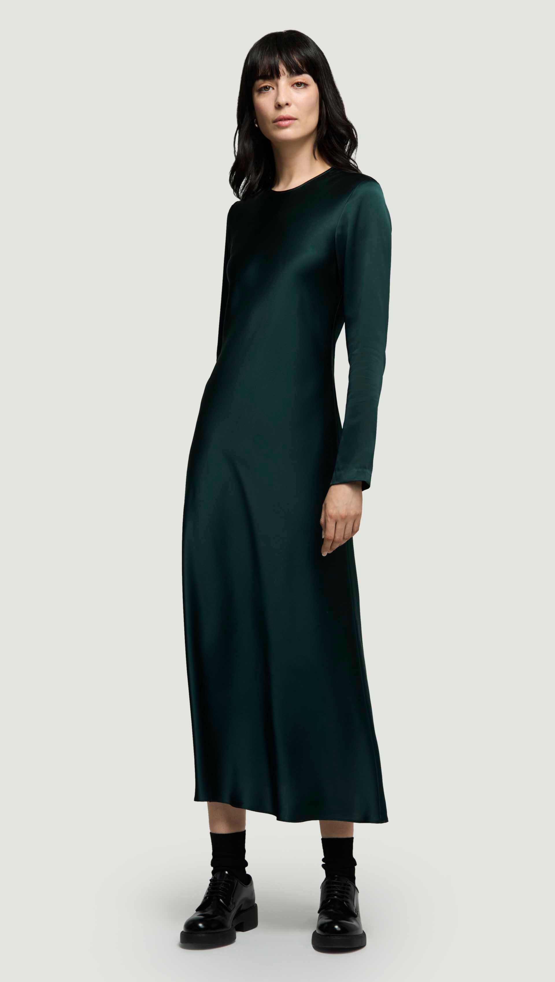 Argent Longsleeve Bias Dress in Silk Charmeuse | Deep Forest | Women's Dresses | Size Xs Argent Longsleeve Bias Dress in Silk Charmeuse | Deep Forest | Women's Dresses | Size Xs