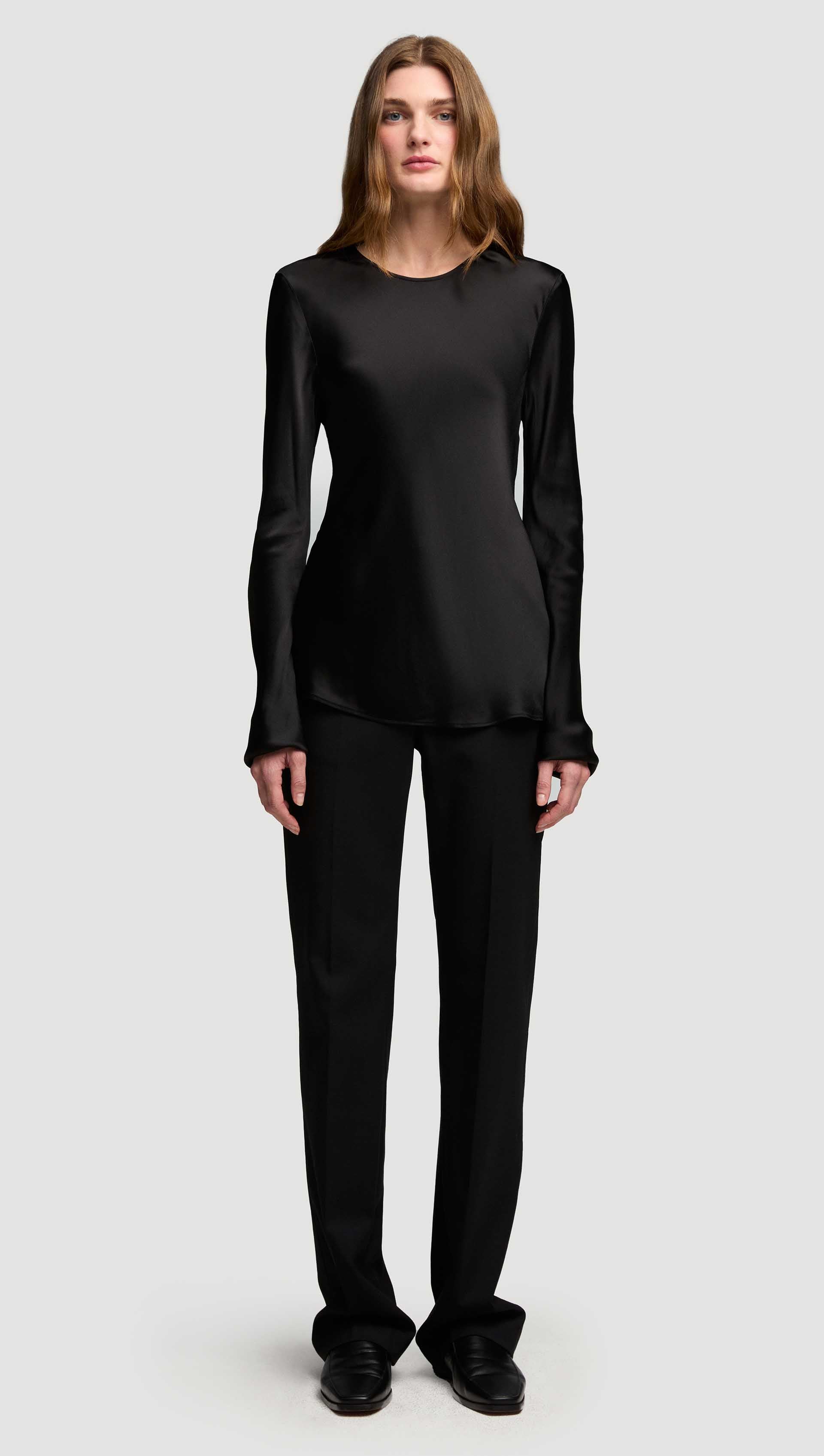 Longsleeve Bias Top in Viscose Satin | Black