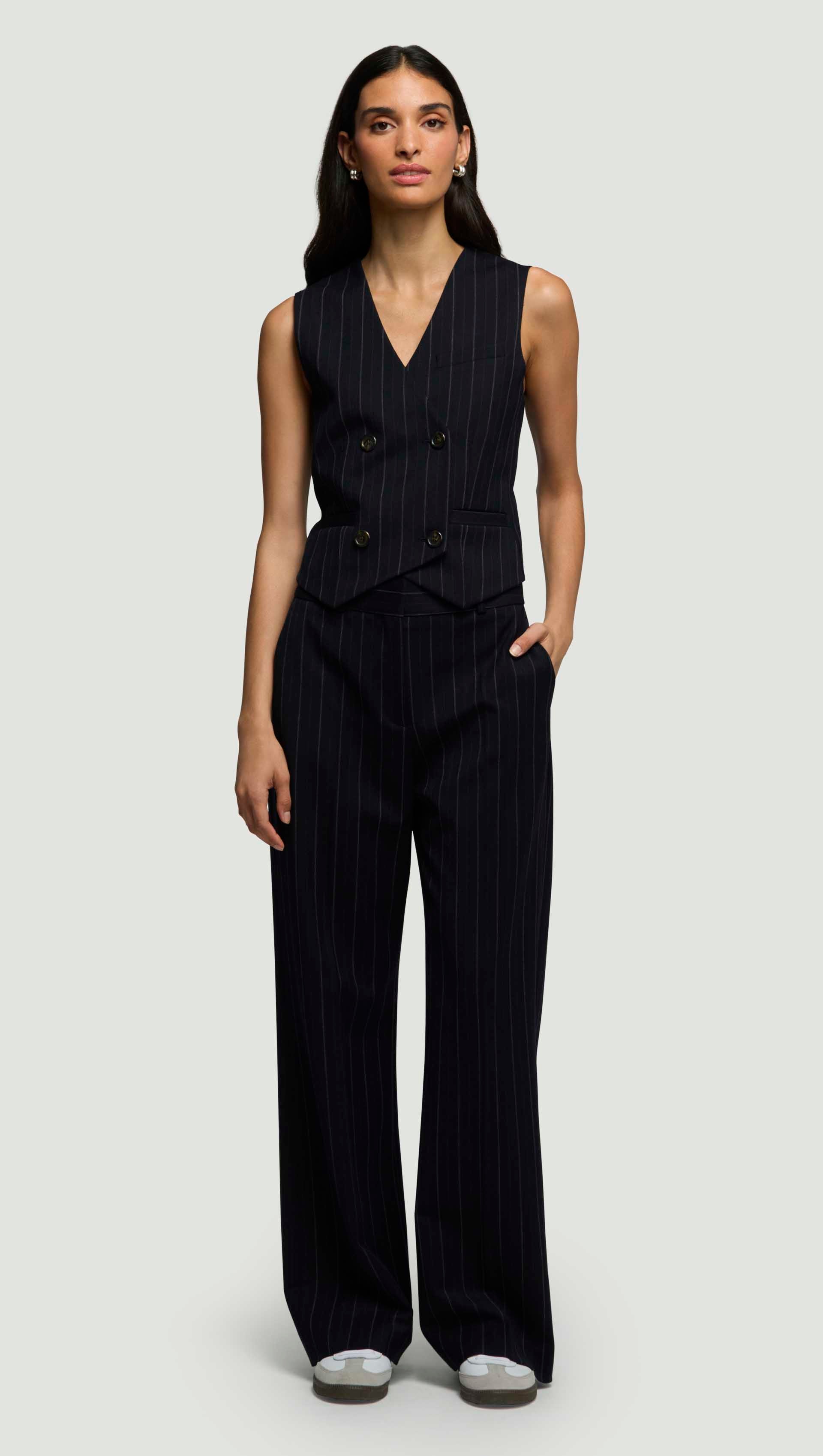 Double-Breasted Waistcoat in Stretch Wool | Women's Vest | Argent