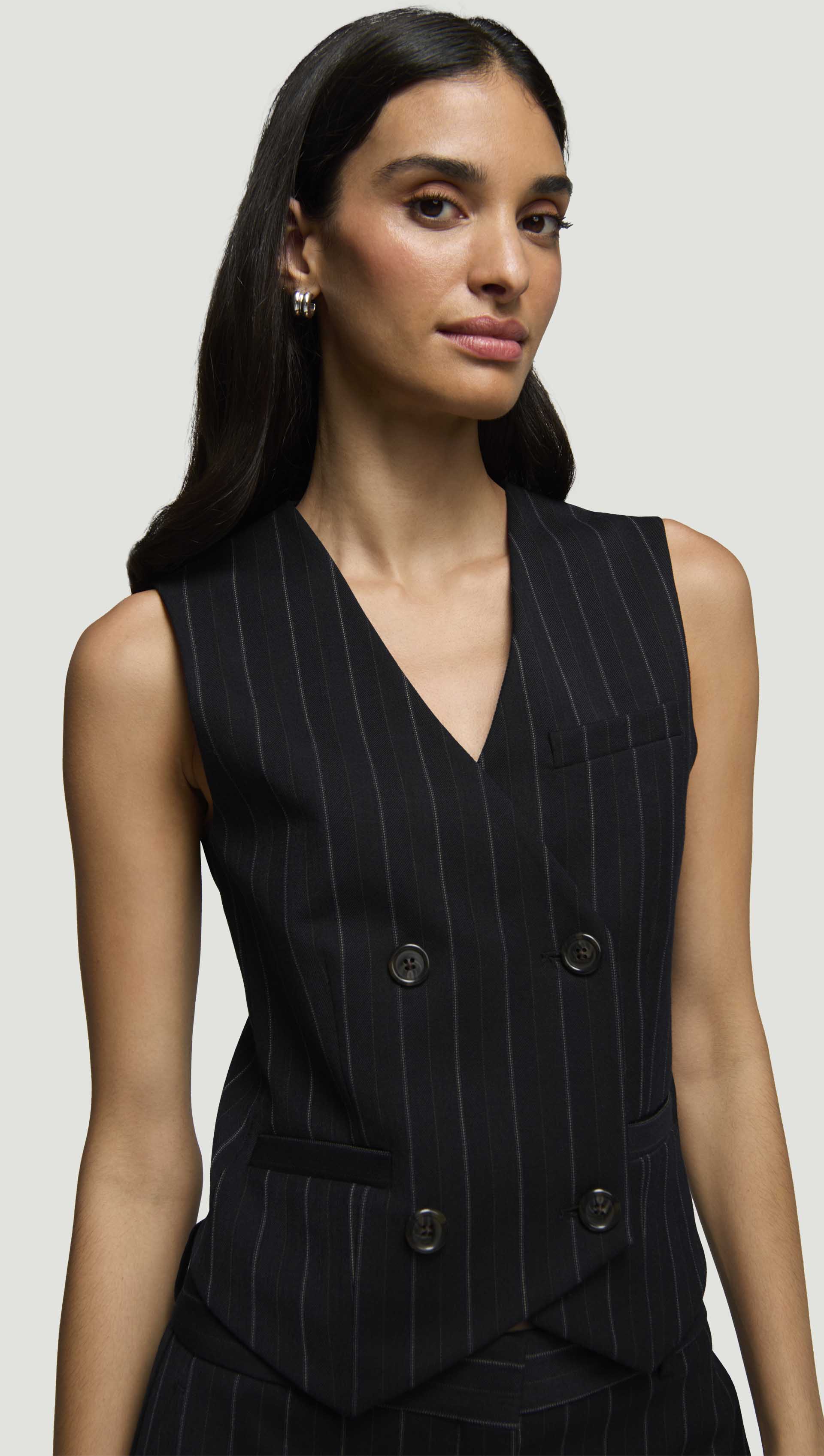 Double-Breasted Waistcoat in Stretch Wool | Women's Vest | Argent