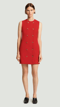 Argent Mini Double-Breasted Dress in Heavy Wool Twill | Ruby Red | Women's Dresses